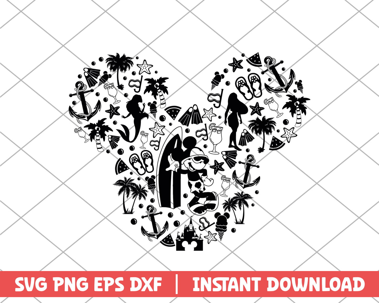 Mickey head summer disney svg