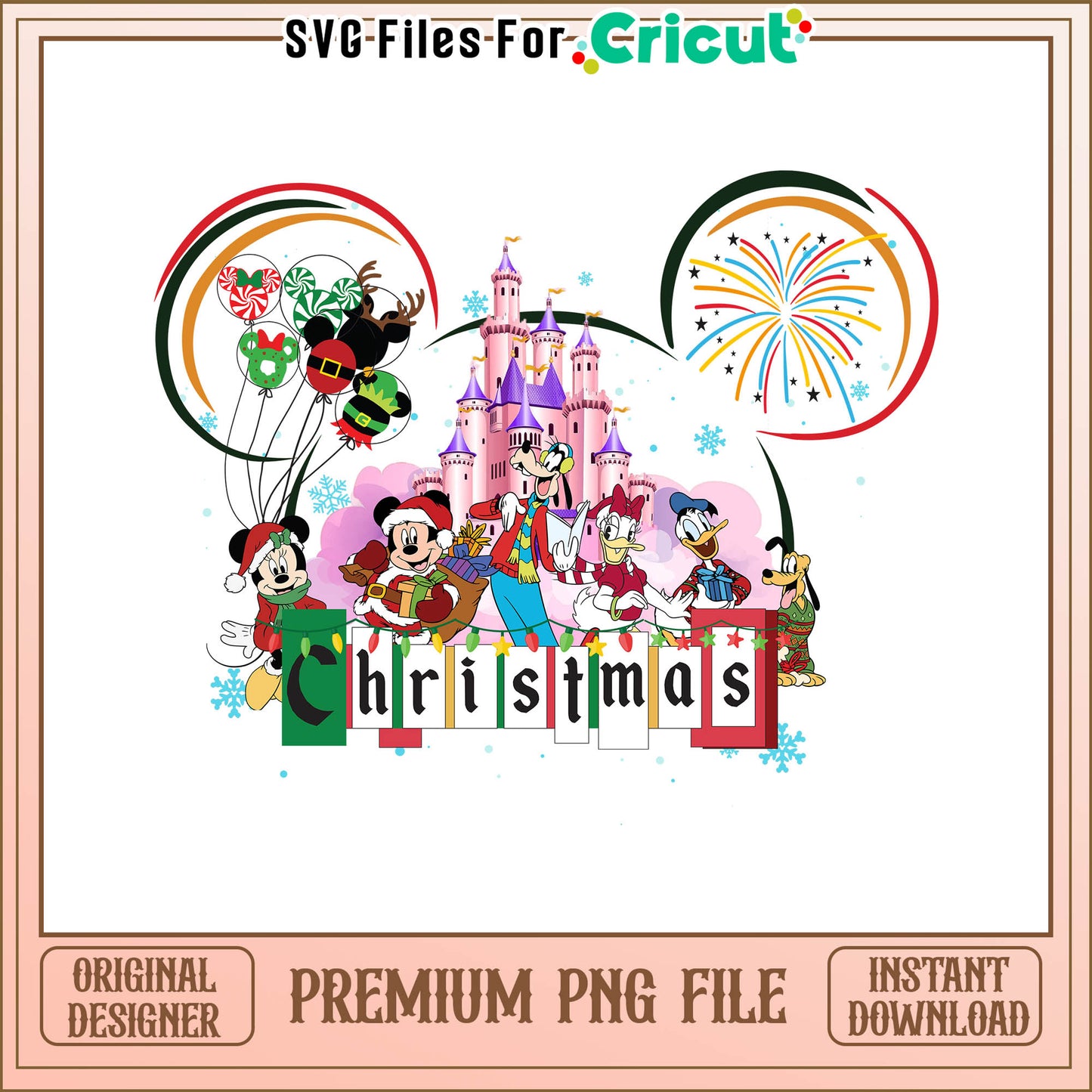 Mickey mouse head castle merry christmas png, mickey mouse and friends png