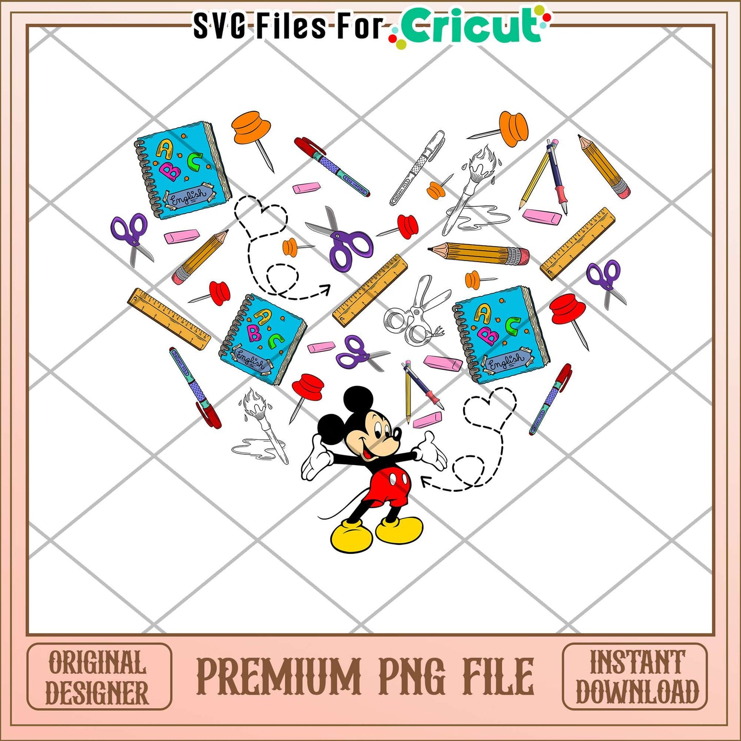 Mickey mouse school supplies heart shape png, school png