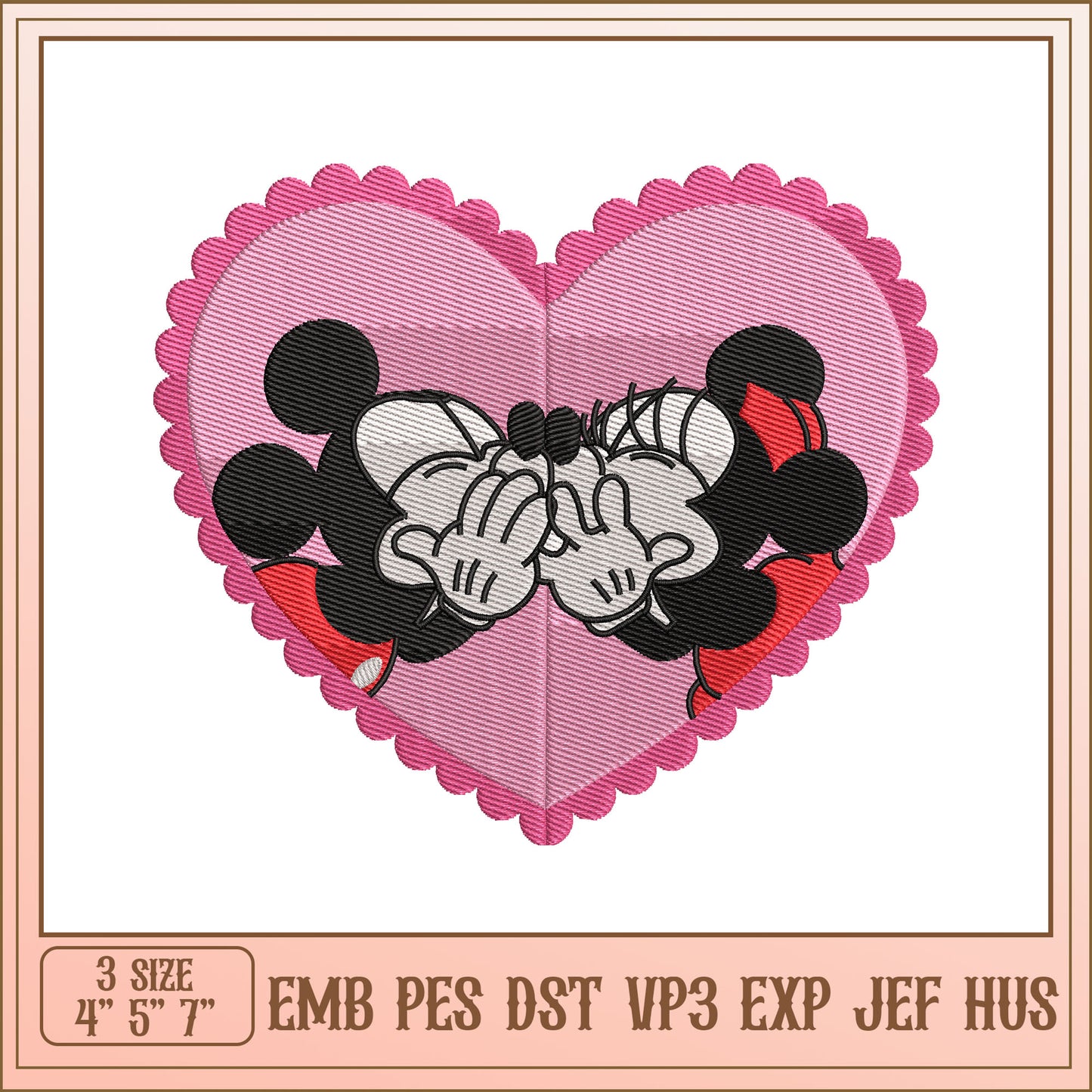 Minnie Mickey Kiss Heart Embroidery