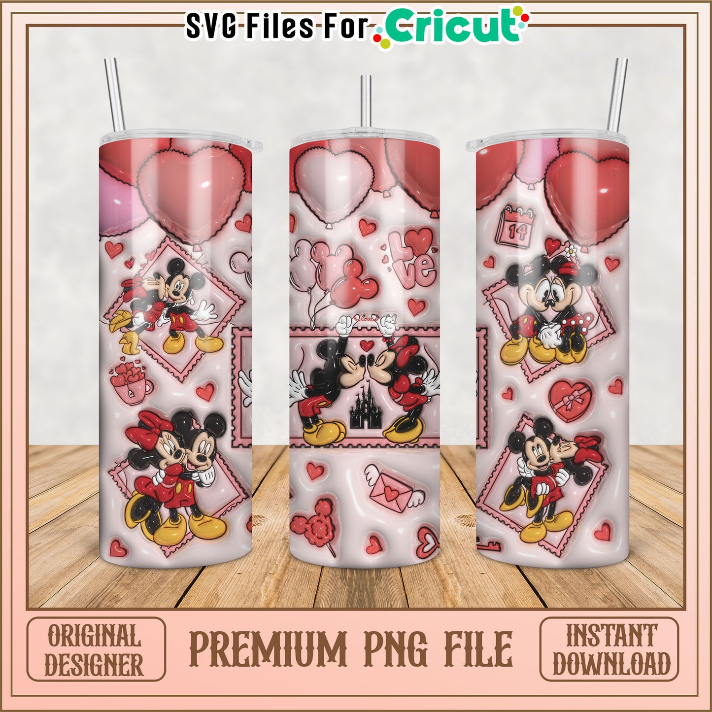Minnie Mickey Valentines PNG Tumbler Design