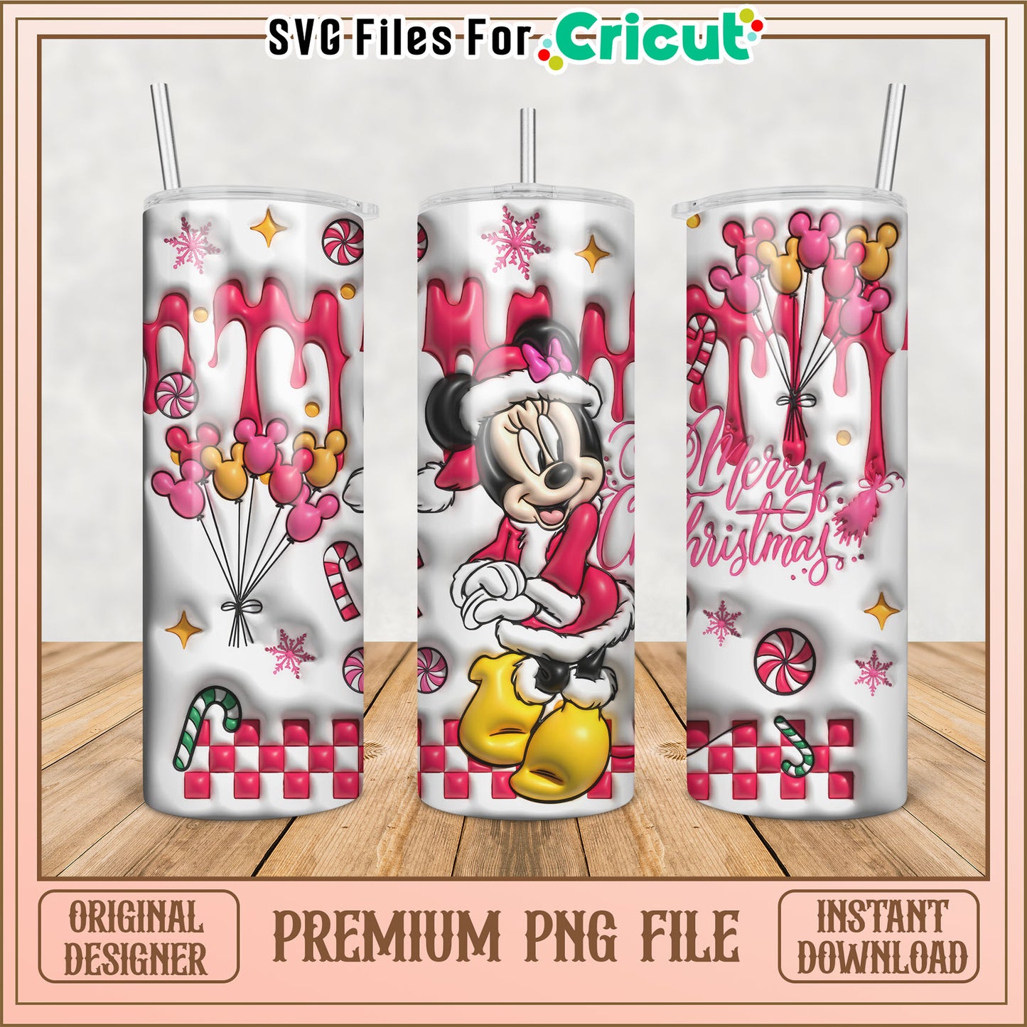 Minnie Mouse Christmas Tumbler Design PNG for Cricut Projects
