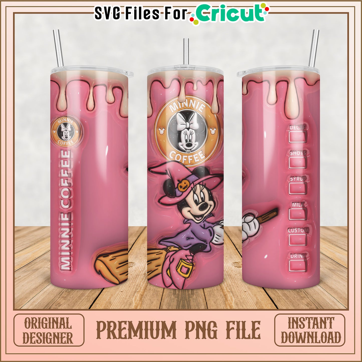 Minnie Mouse Coffee Tumbler PNG File for Cricut Crafting Download