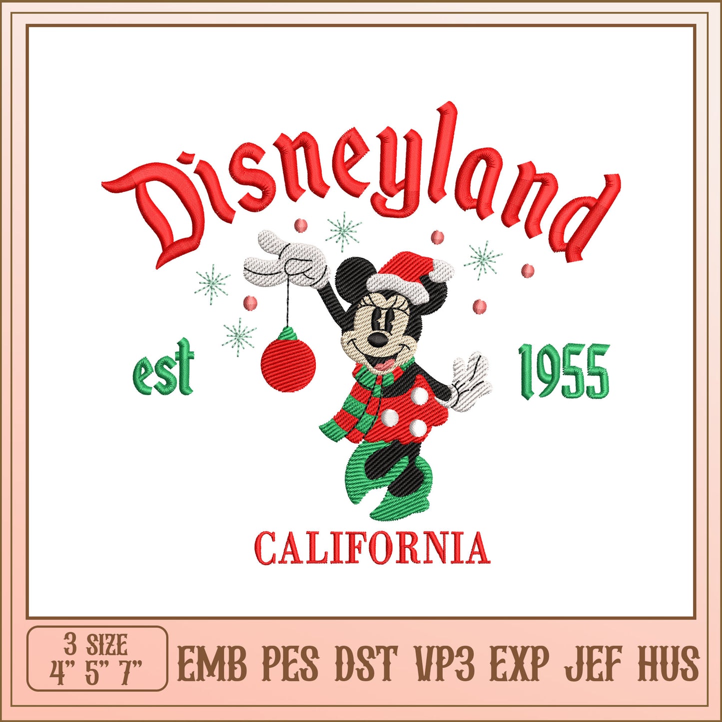 Minnie Mouse Disneyland Christmas Embroidery