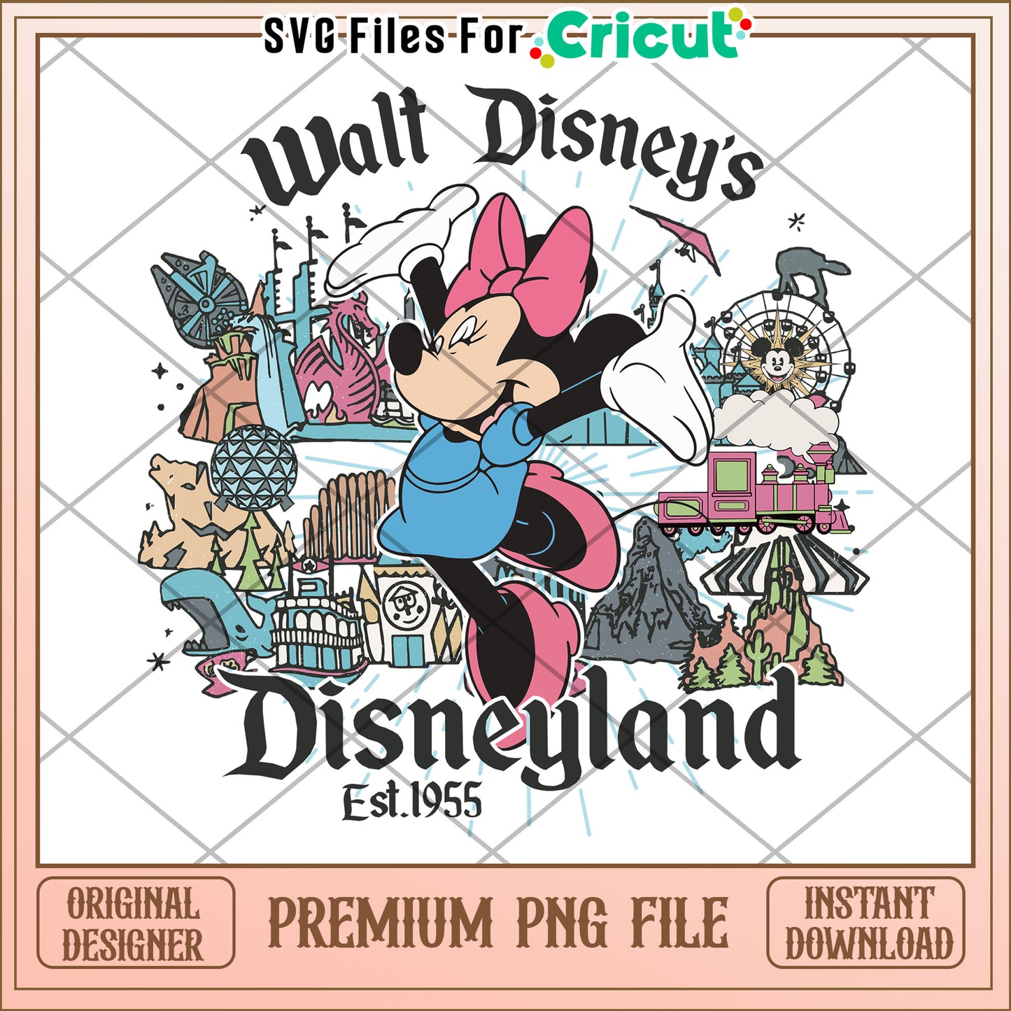 Minnie Mouse Disneyland PNG Vintage Disney Park Art