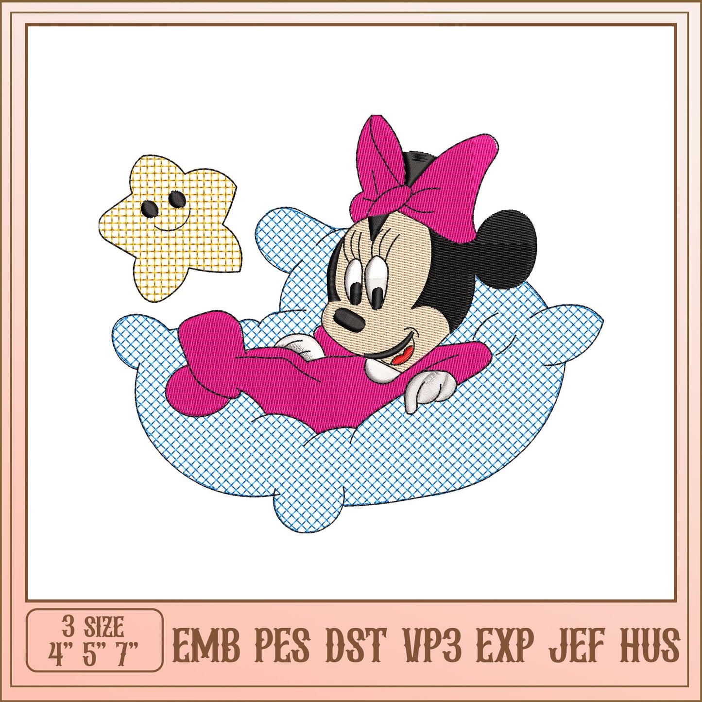 Minnie Mouse Embroidery Design 3 Sizes