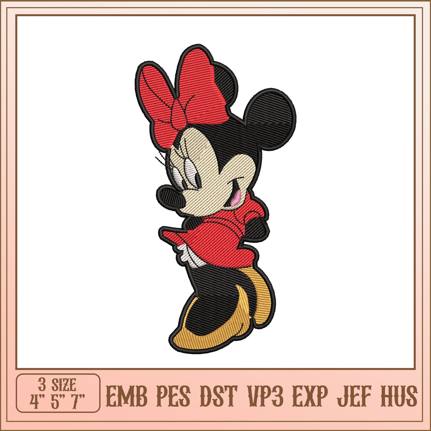 Minnie Mouse Embroidery Design File in Multiple Formats 4 to 7 Inches
