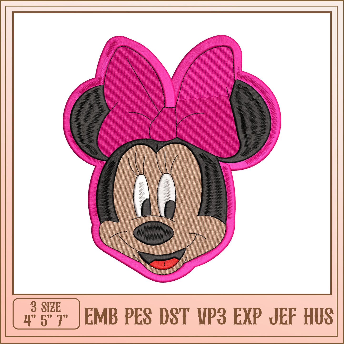 Minnie Mouse Embroidery Design File in Multiple Sizes 4 to 7 Inches