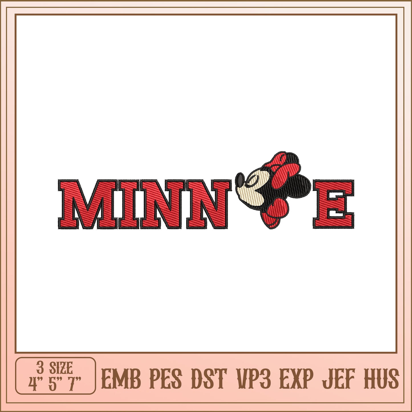Minnie Mouse Embroidery Design for Fun Projects in Three Sizes