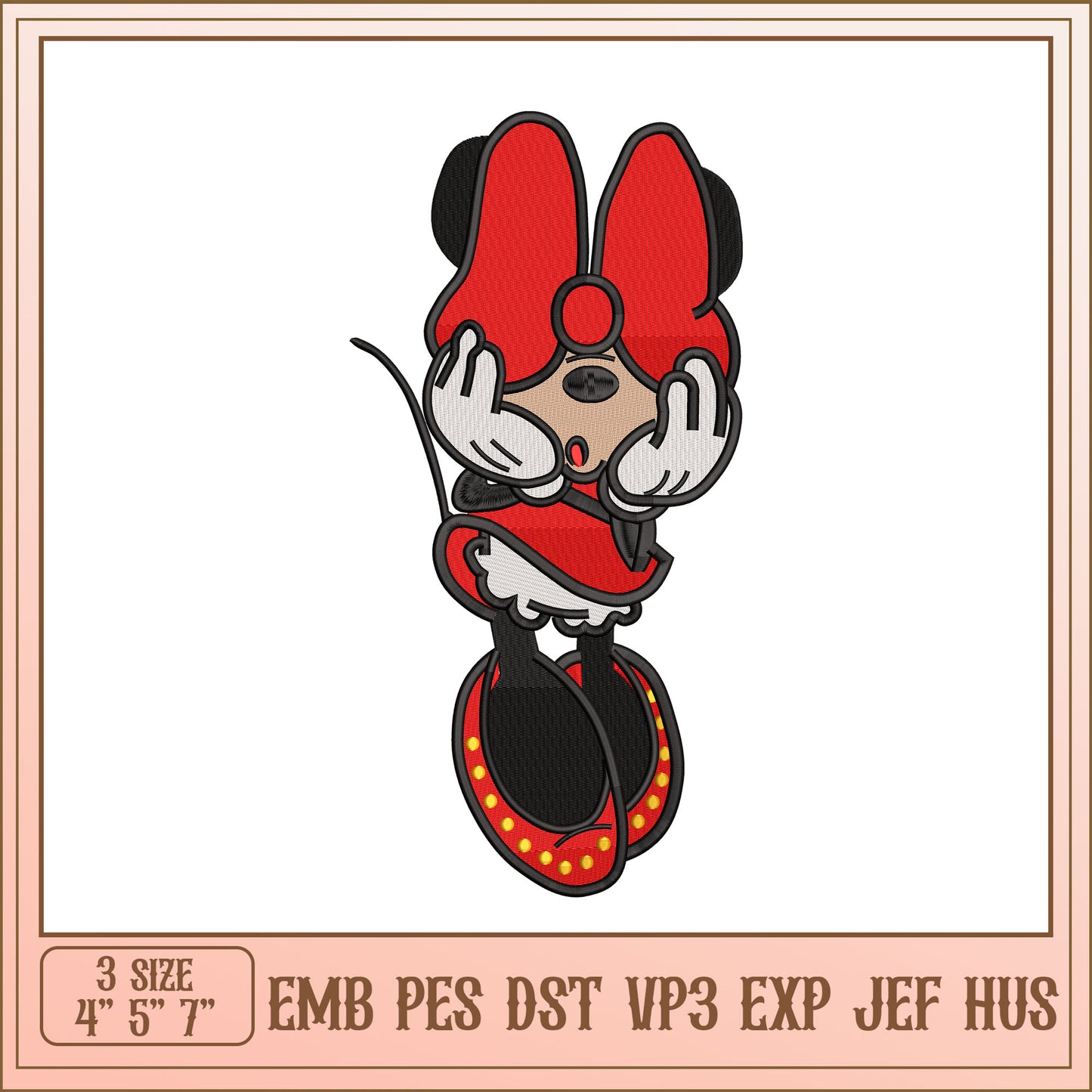 Minnie Mouse Embroidery Design in Three Sizes for Crafts