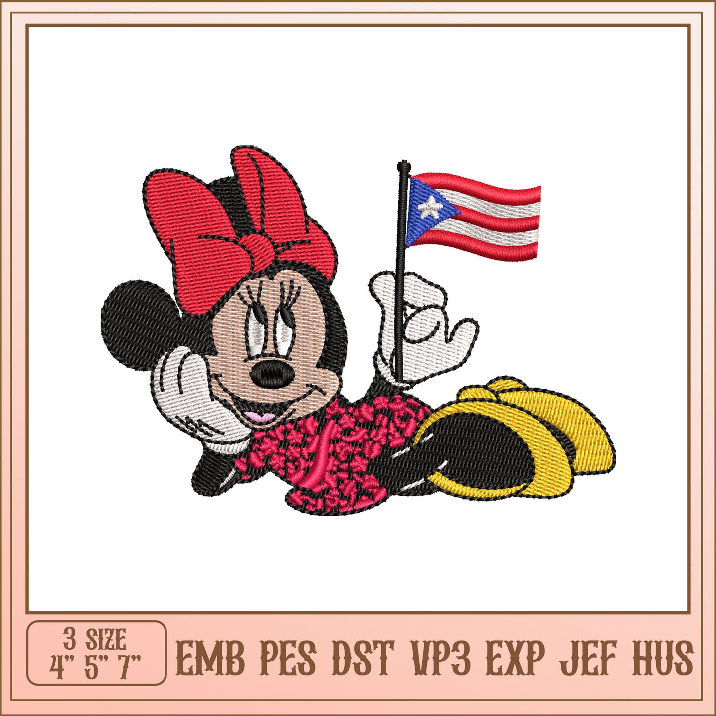 Minnie Mouse Puerto Rico Embroidery Design