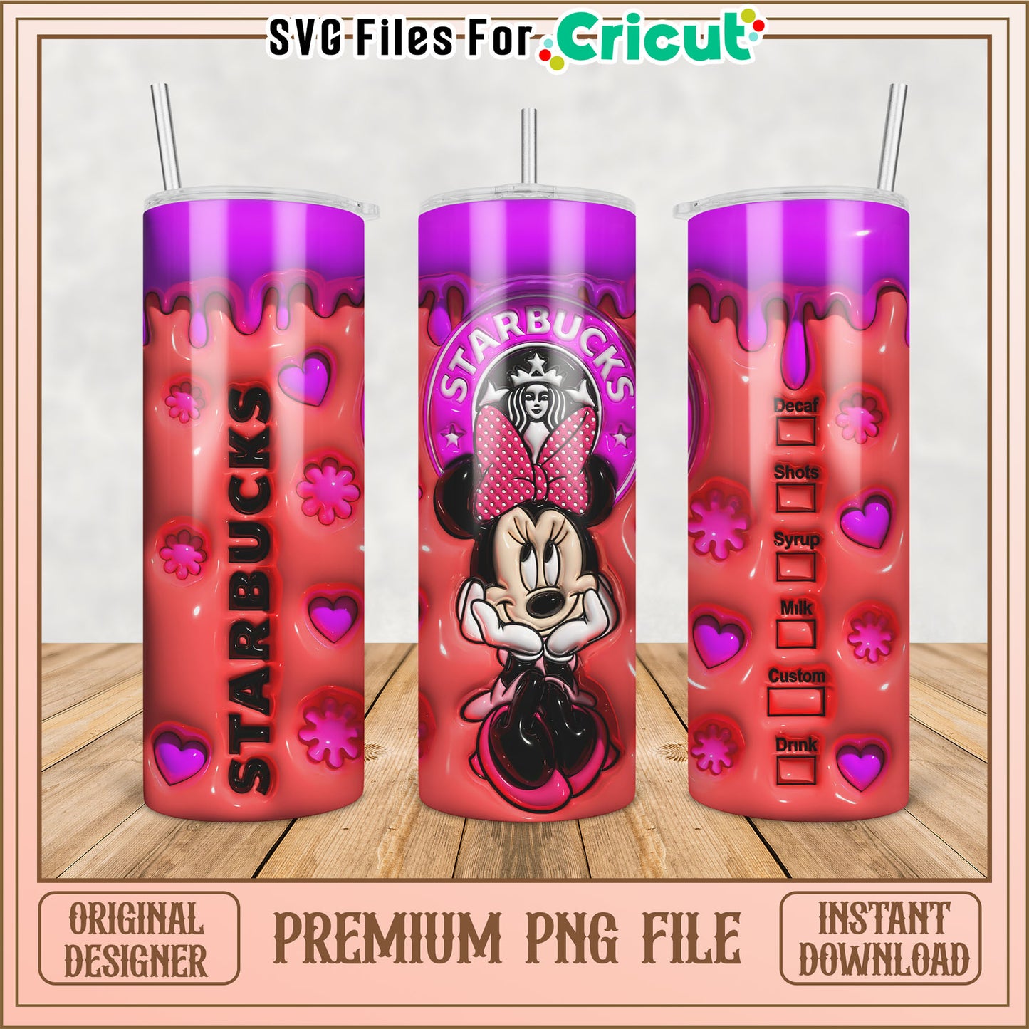 Minnie Mouse Starbucks Tumbler PNG Design for Cricut Crafts