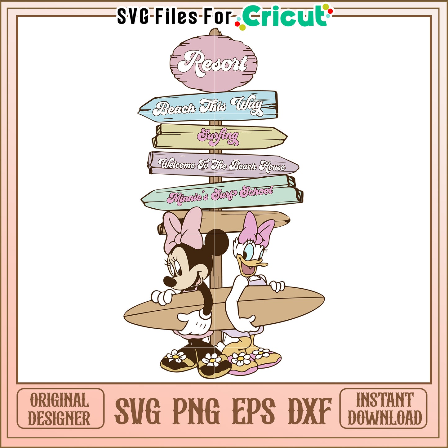 Minnie Mouse Surfing SVG Cut File