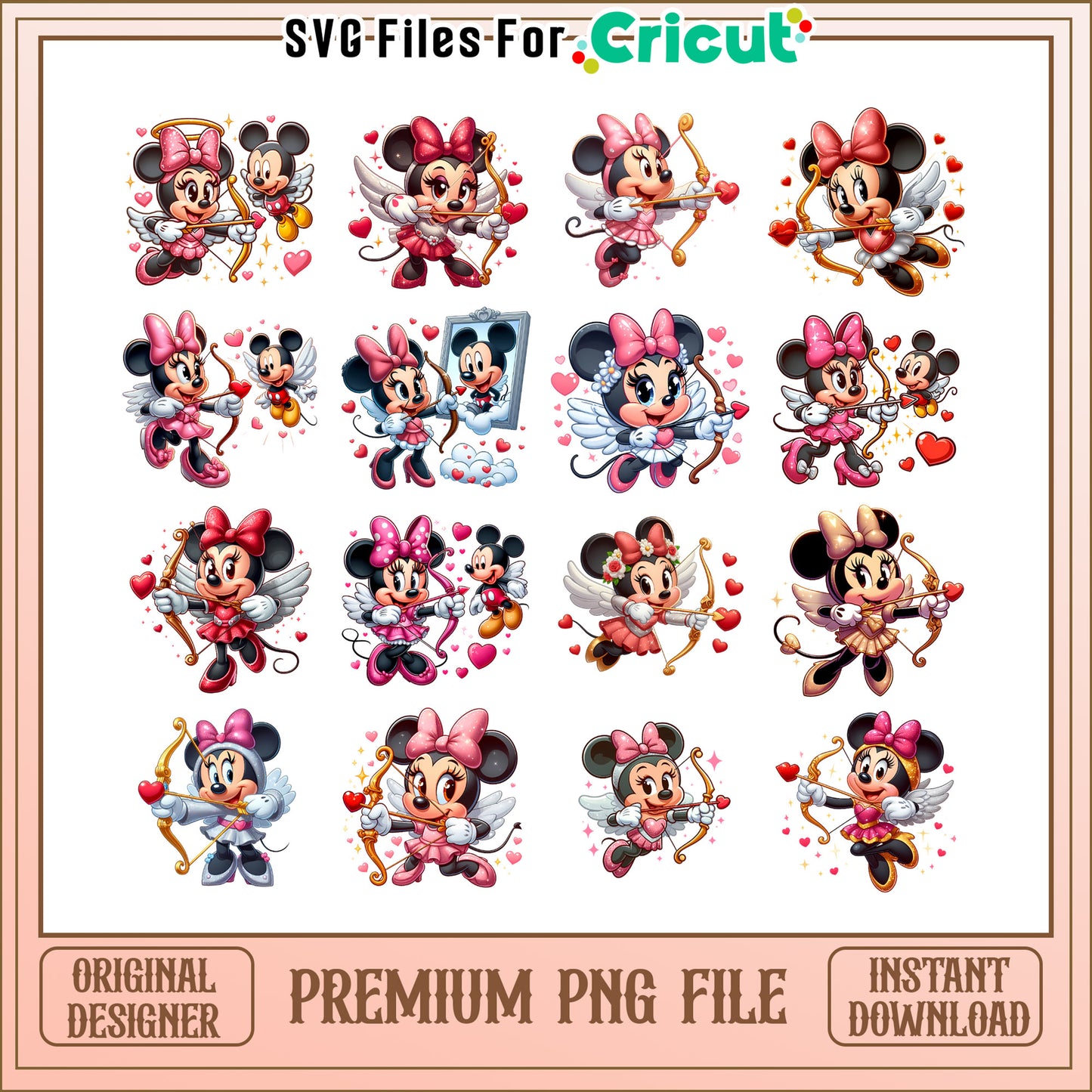 Minnie mouse cupid valentine bundle png, minnie mouse valentines png