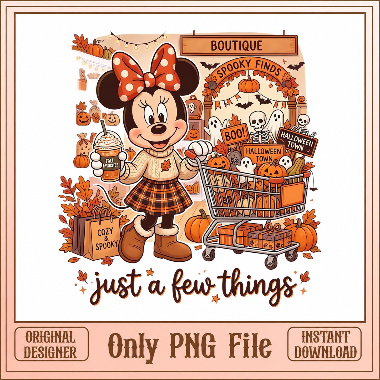 Minnie Mouse Fall Shopping SVG, Halloween Disney PNG, Autumn SVG