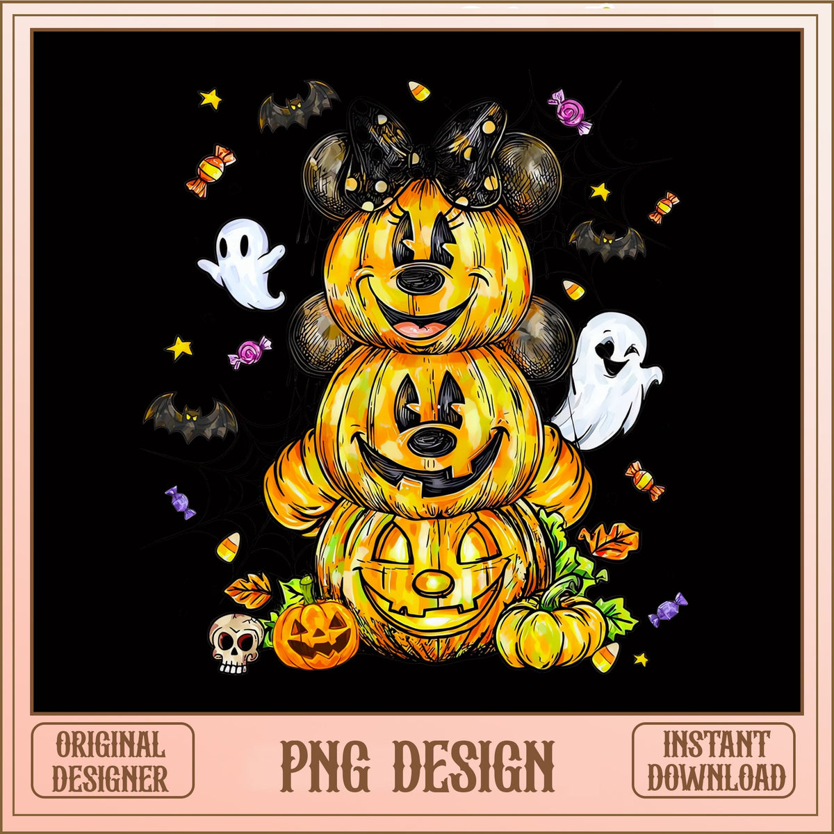 Minnie Mouse Pumpkin Stack Halloween PNG, Disney Ghost PNG, Jack O Lantern PNG