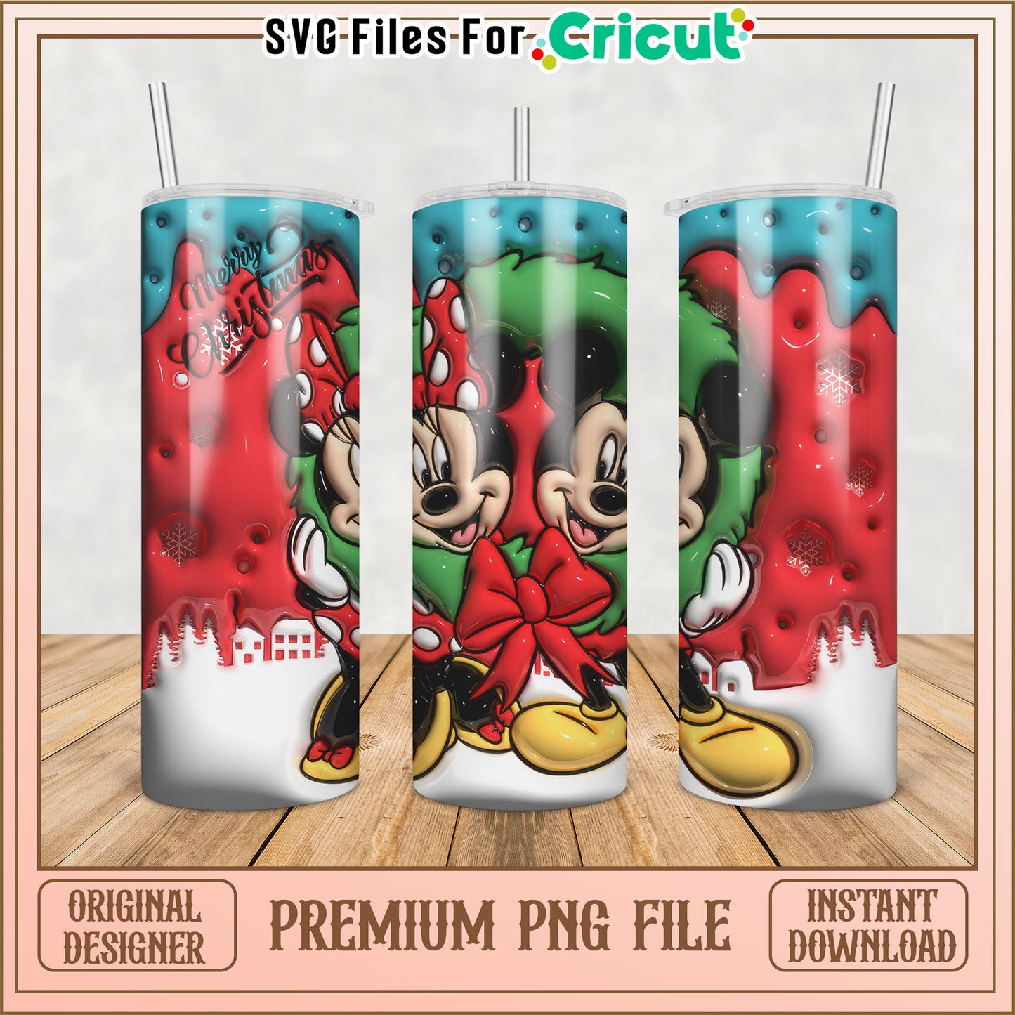 Minnie and Mickey Christmas Tumbler PNG for Cricut Designs