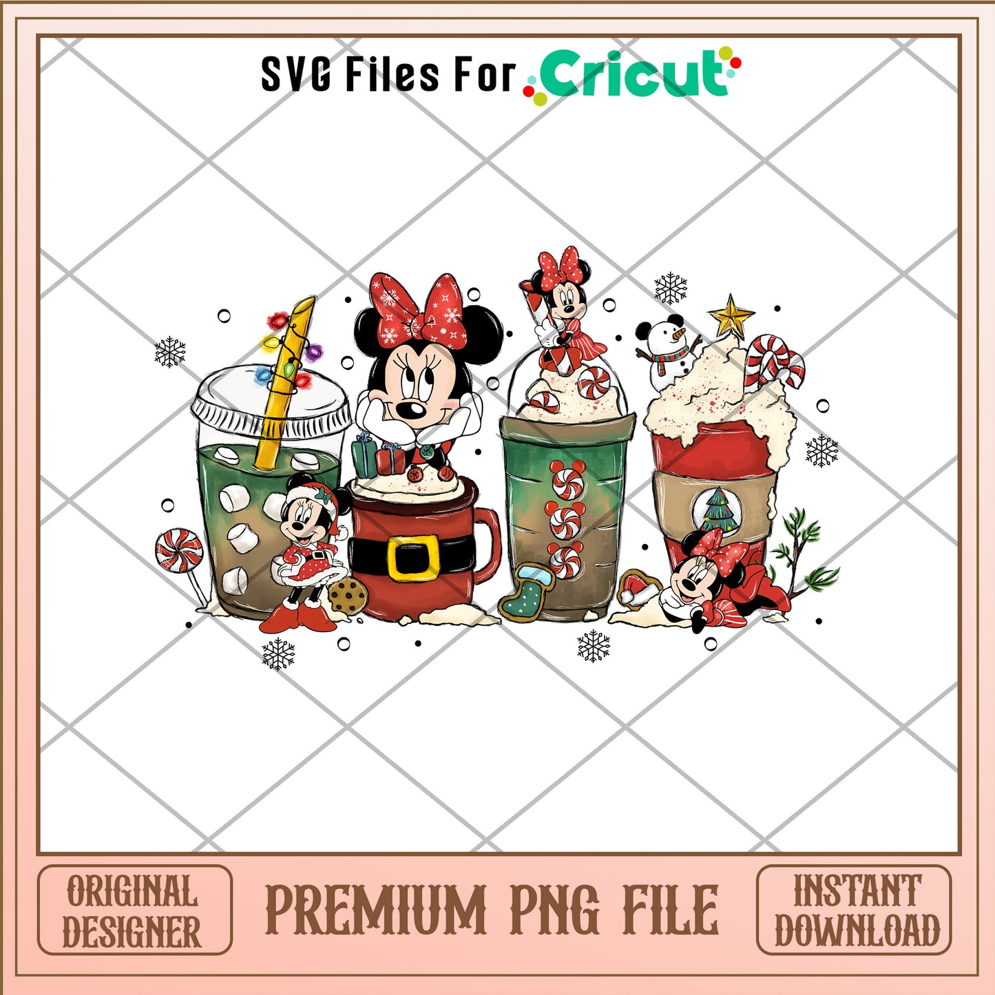 Minnie christmas coffee drink png, Minnie mouse png, christmas png