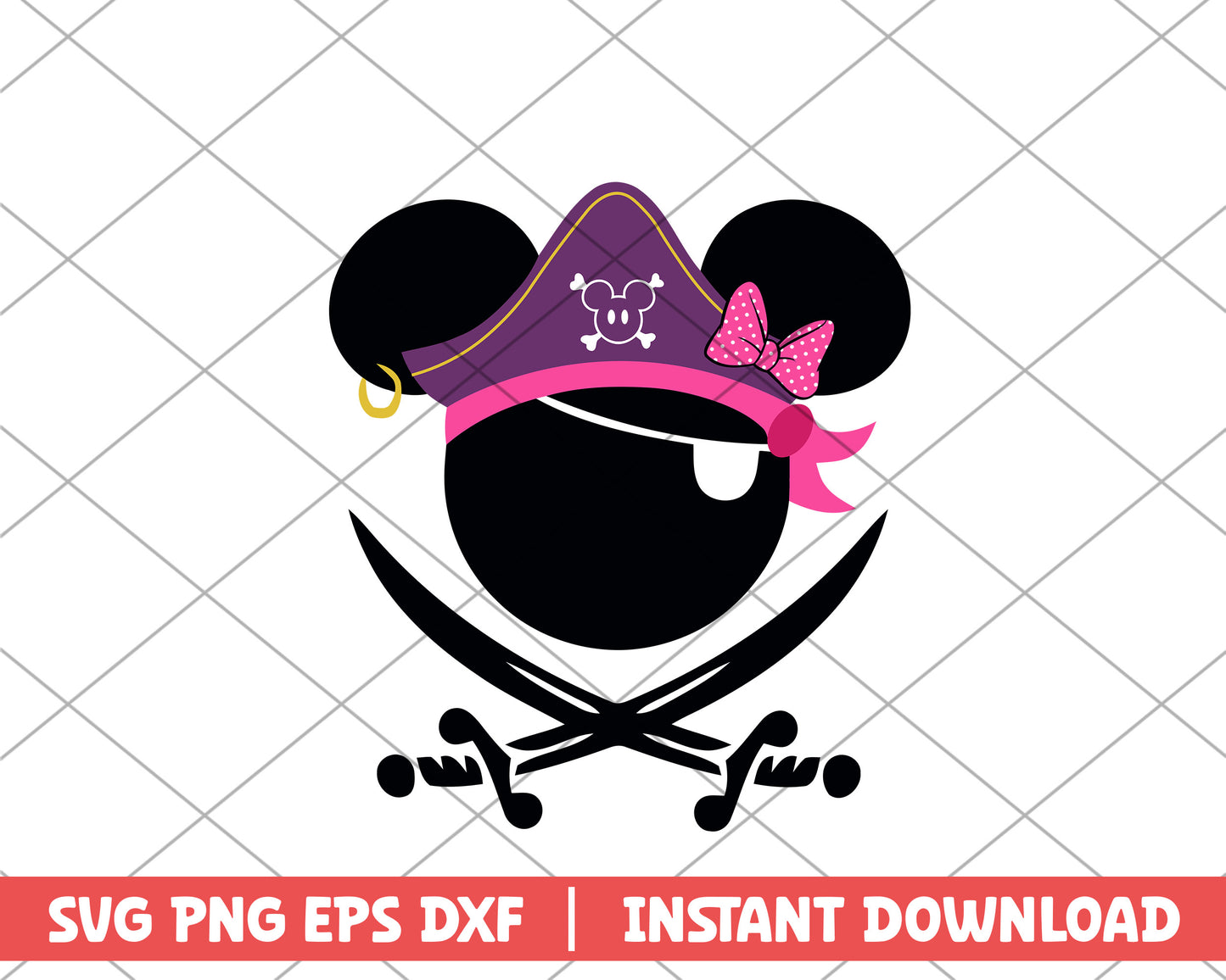Minnie head pirate disney svg