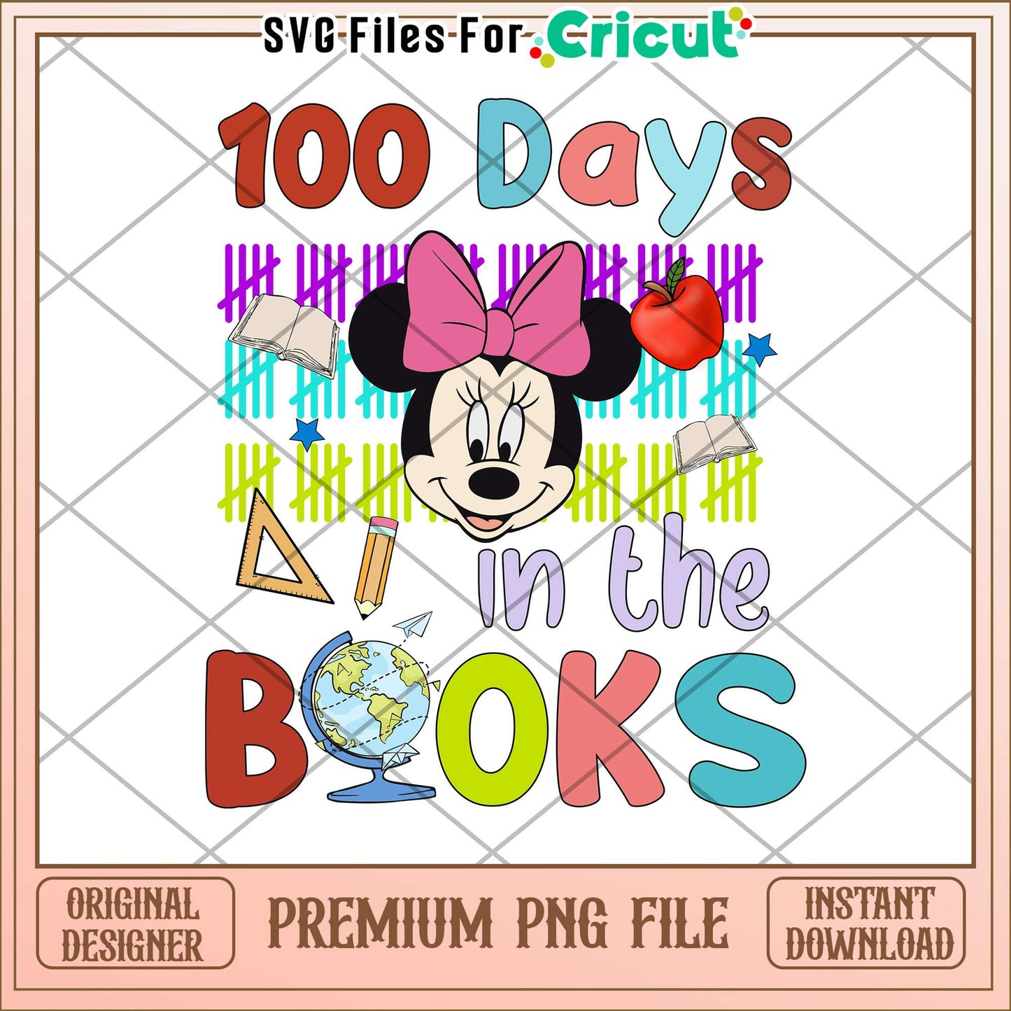 Minnie mouse 100 days in the book png, disney school png