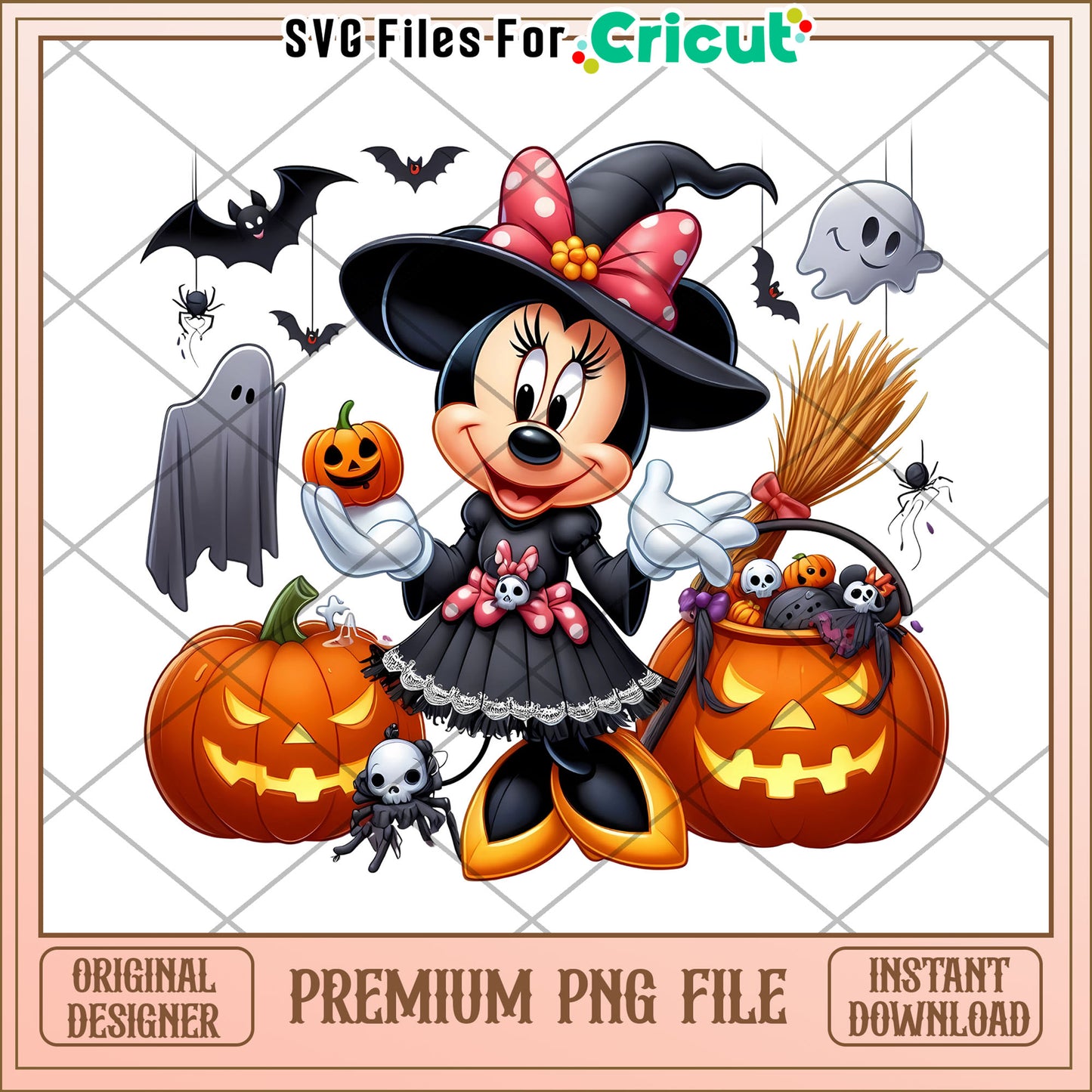 Minnie witch halloween pumpkin png, halloween characters png, cute halloween design png
