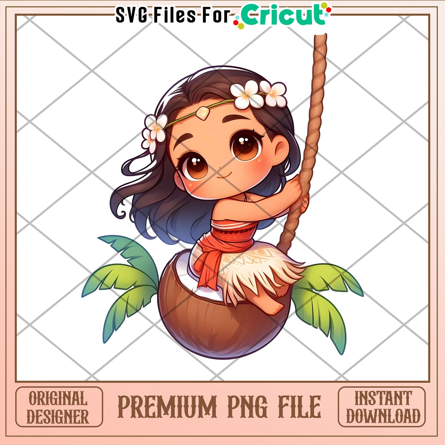 Moana PNG Cute Chibi Coconut Swing