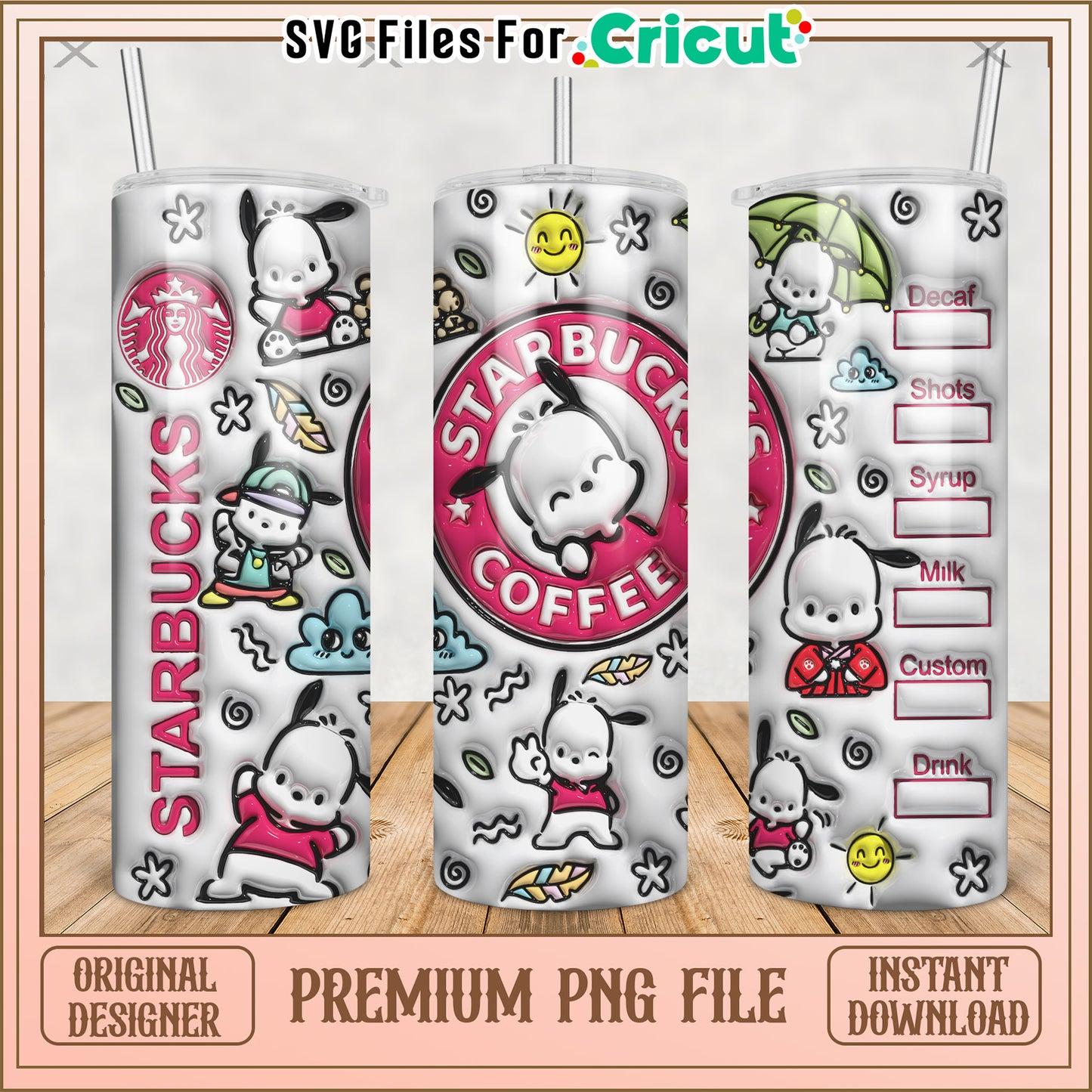 Molang cute dog tumbler png, cute characters png, kuromi hello kitty png