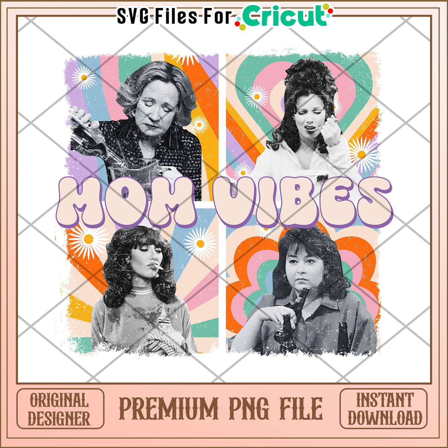 Mom Vibes Retro PNG Sublimation Design