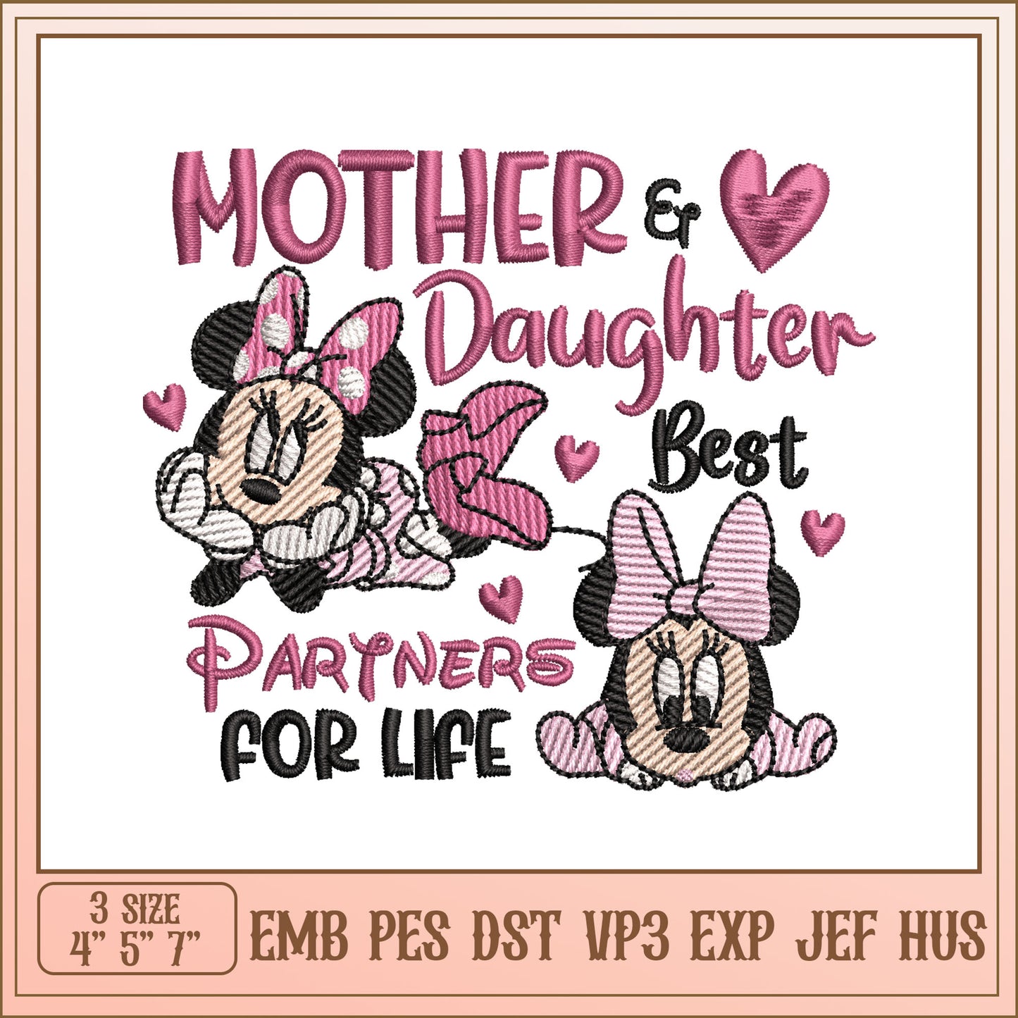 Mother Daughter Minnie Embroidery Design