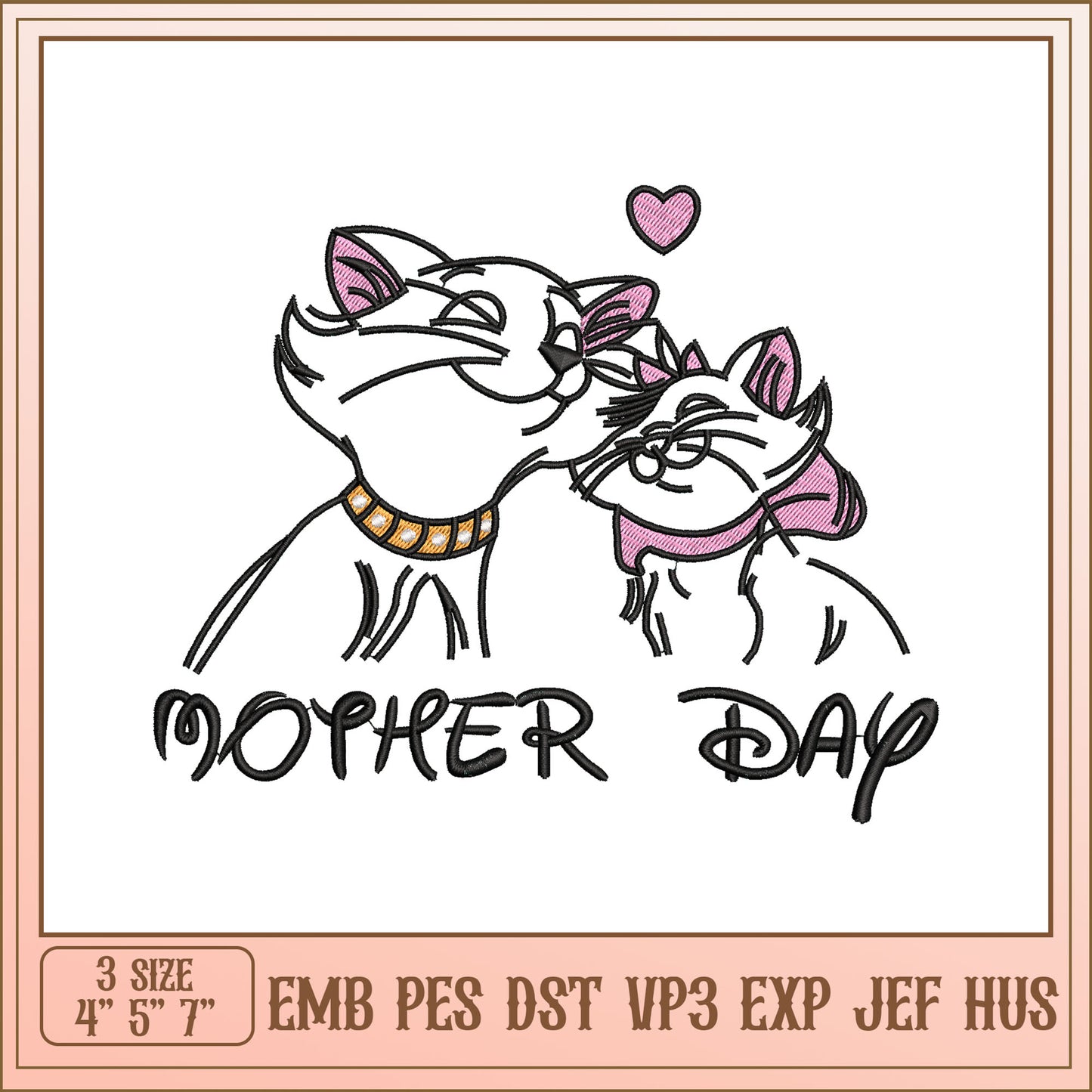 Mothers Day Cat Embroidery Design