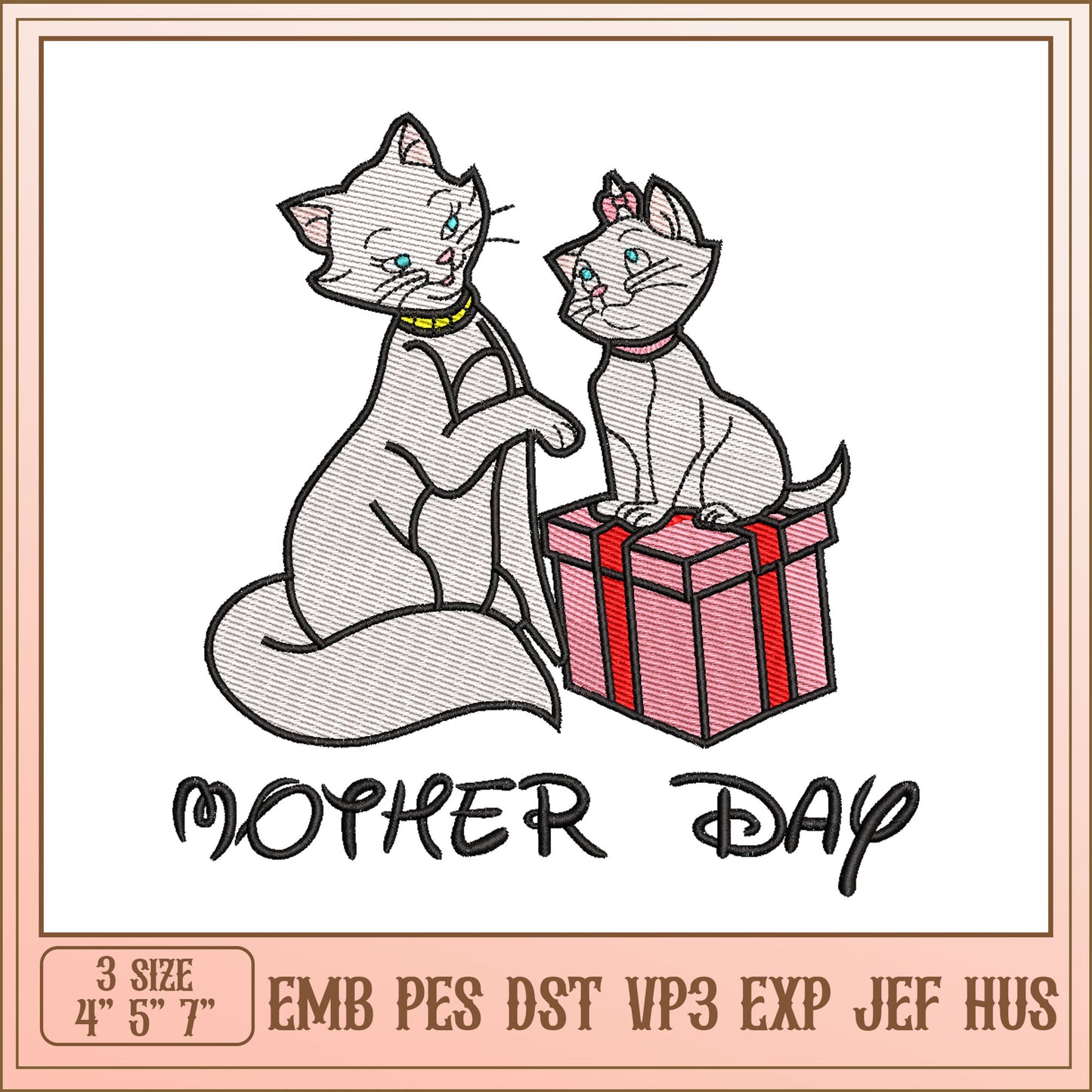 Mothers Day Cats Embroidery Design