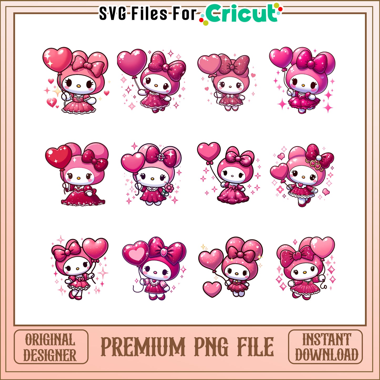 My melody heart balloon bundle png, my melody valentine png