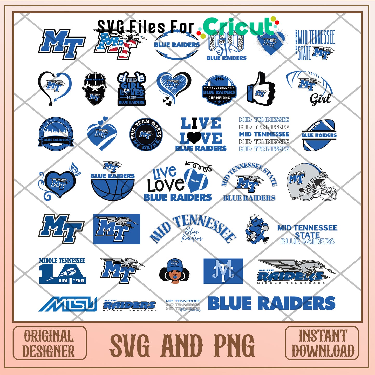 Blue raiders logo bundle design svg, middle tennessee blue raiders football svg