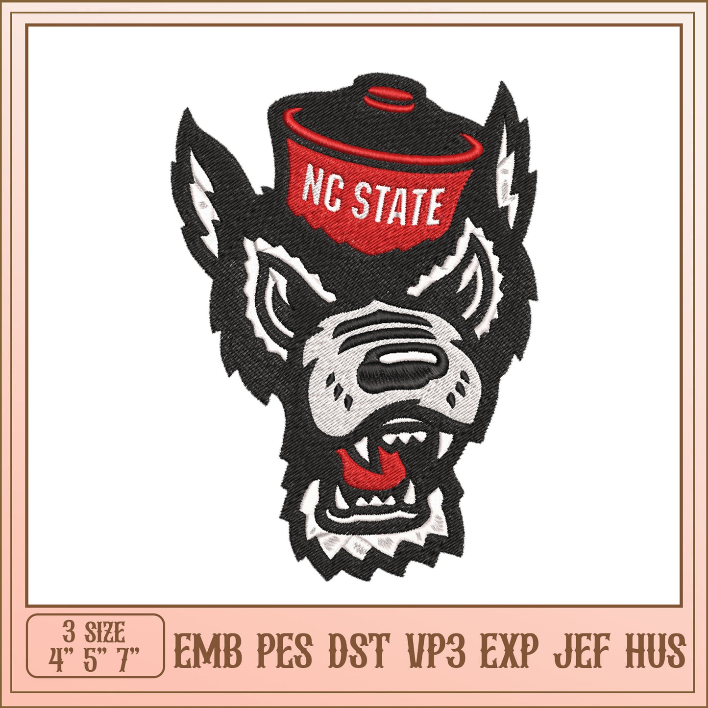 NC State Wolf Embroidery Design