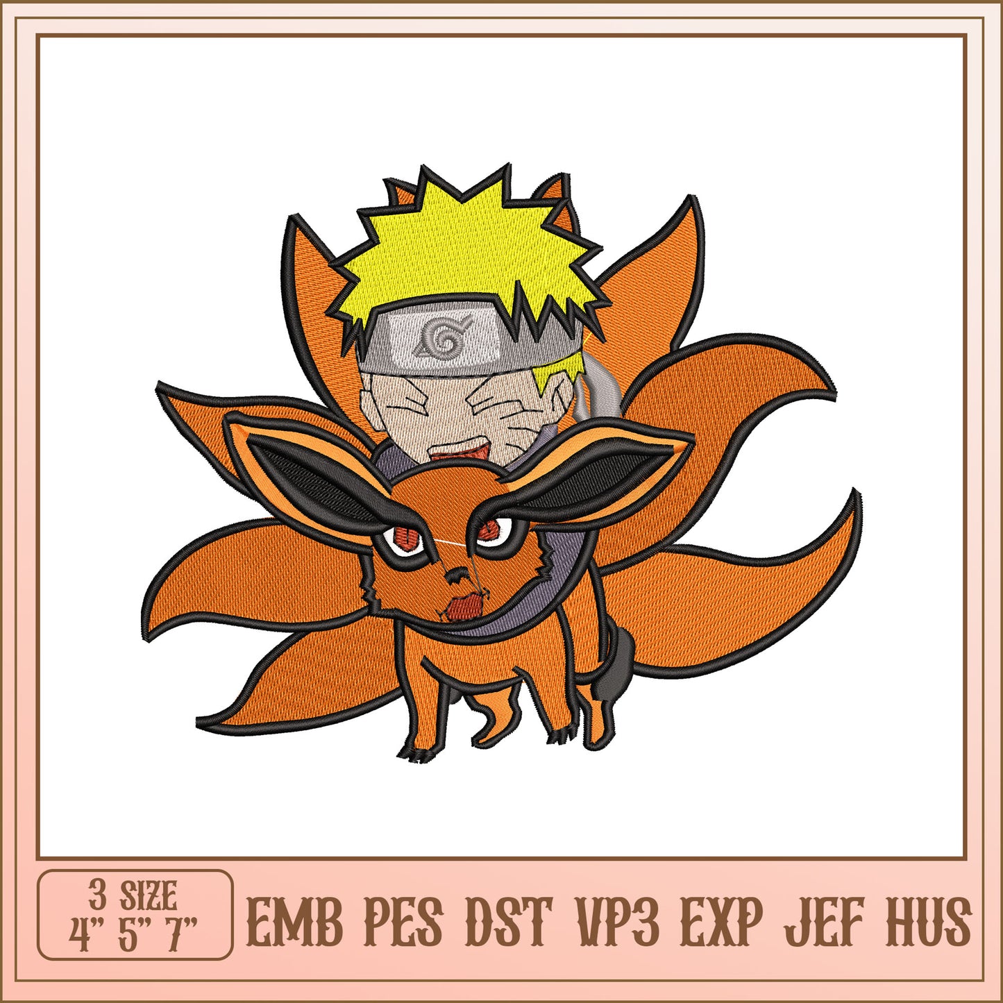 Naruto Kurama Embroidery Design 3 Sizes