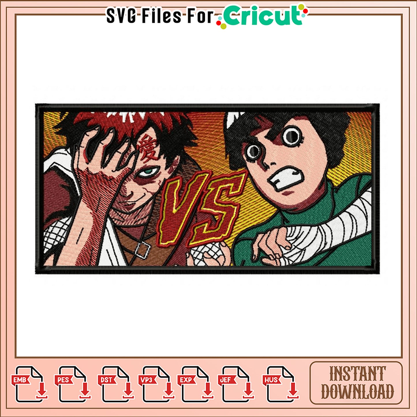 Naruto vs Gaara Embroidery Design Instant Download