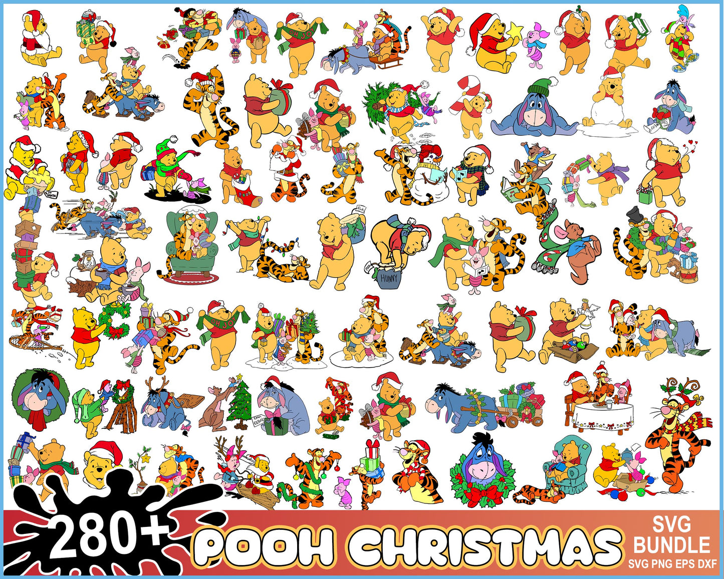 Pooh bear and friends christmas bundle png, pooh bear christmas png