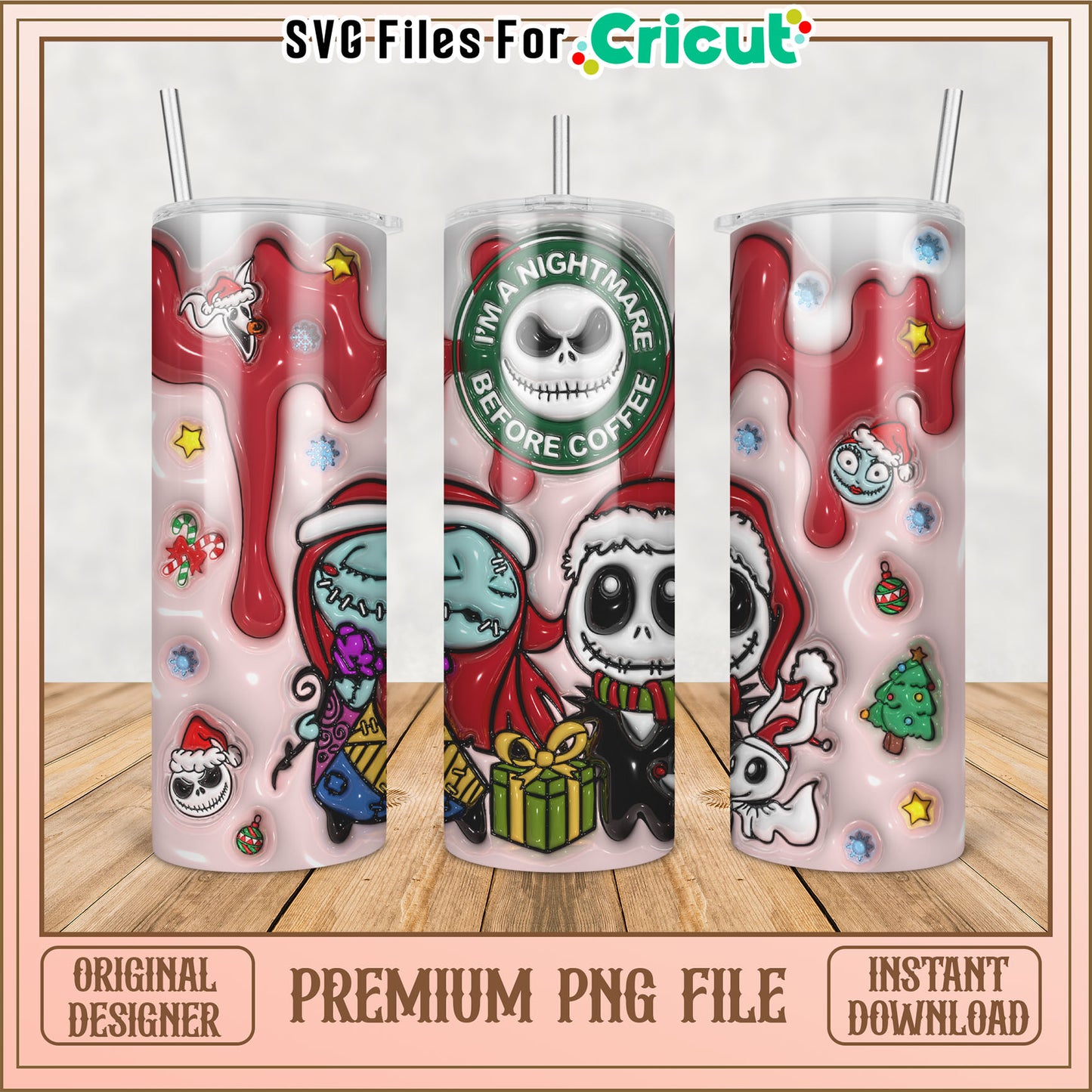 Nightmare Before Christmas Tumbler PNG Design for Cricut Use