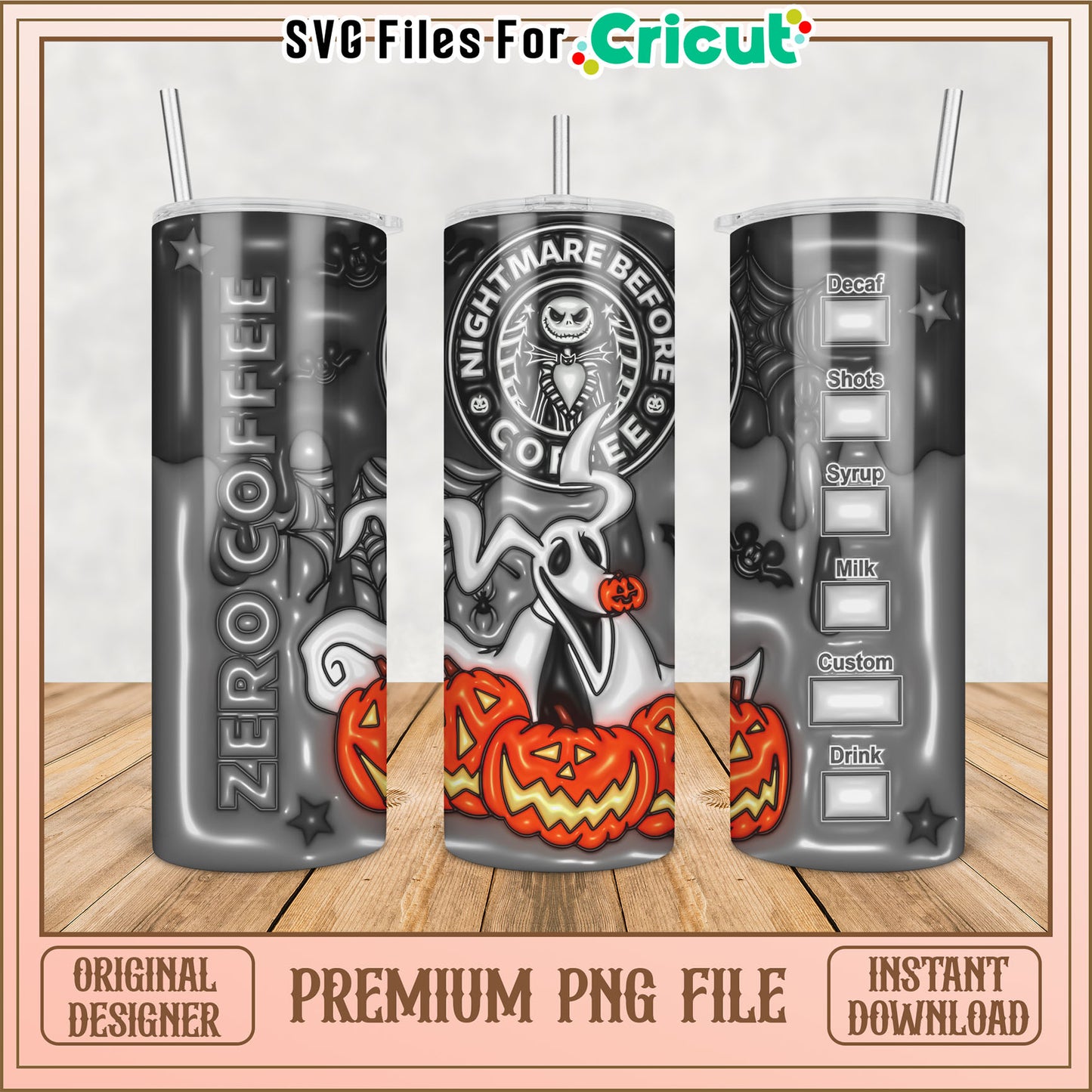 Nightmare Before Coffee Tumbler PNG