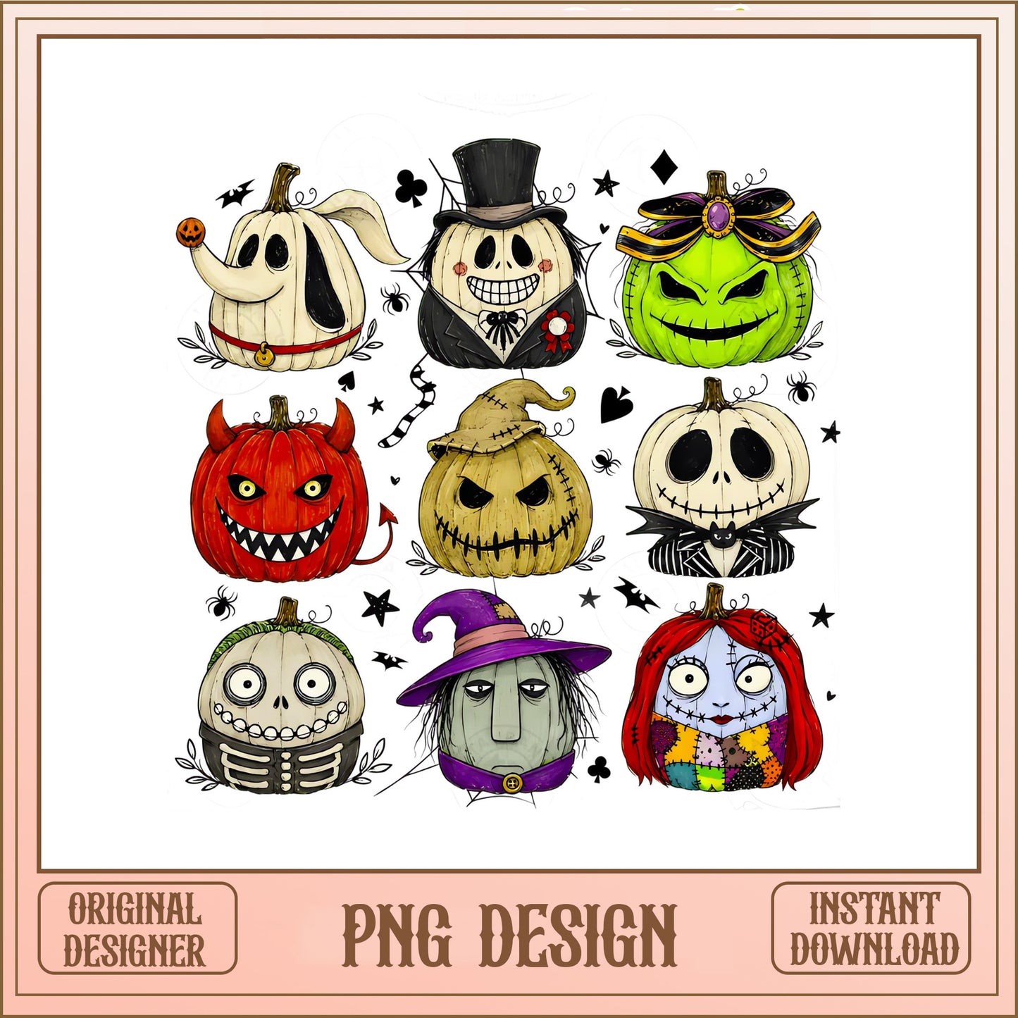 Nightmare Before Christmas Pumpkin PNG Bundle, Halloween PNG, Jack Sally PNG
