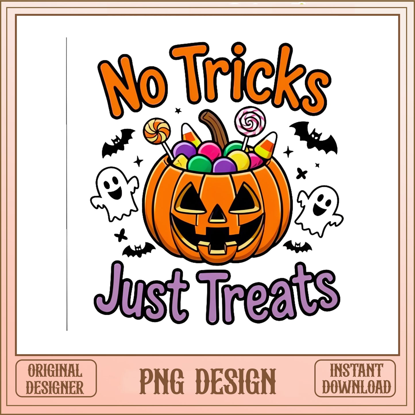 No Tricks Just Treats PNG, Halloween Pumpkin PNG, Ghost PNG
