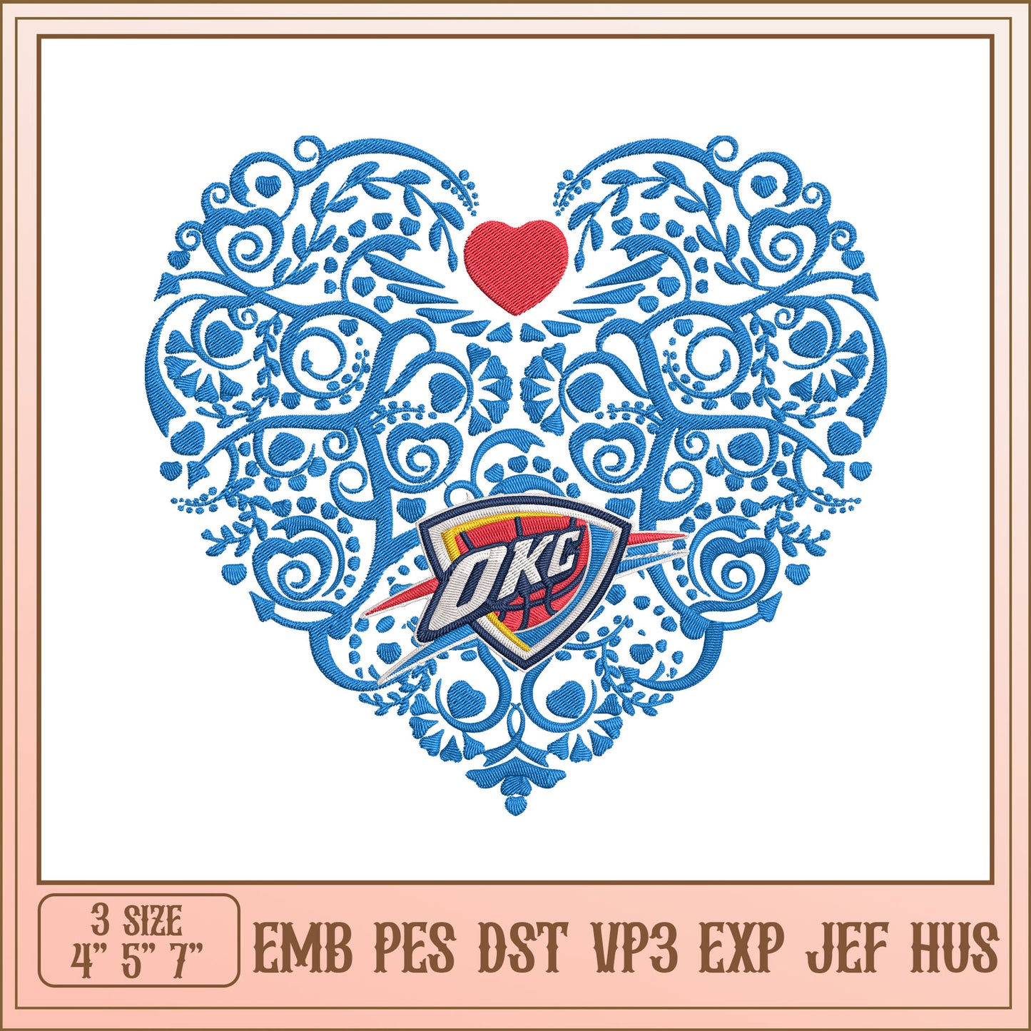 OKC Thunder Heart Embroidery Design