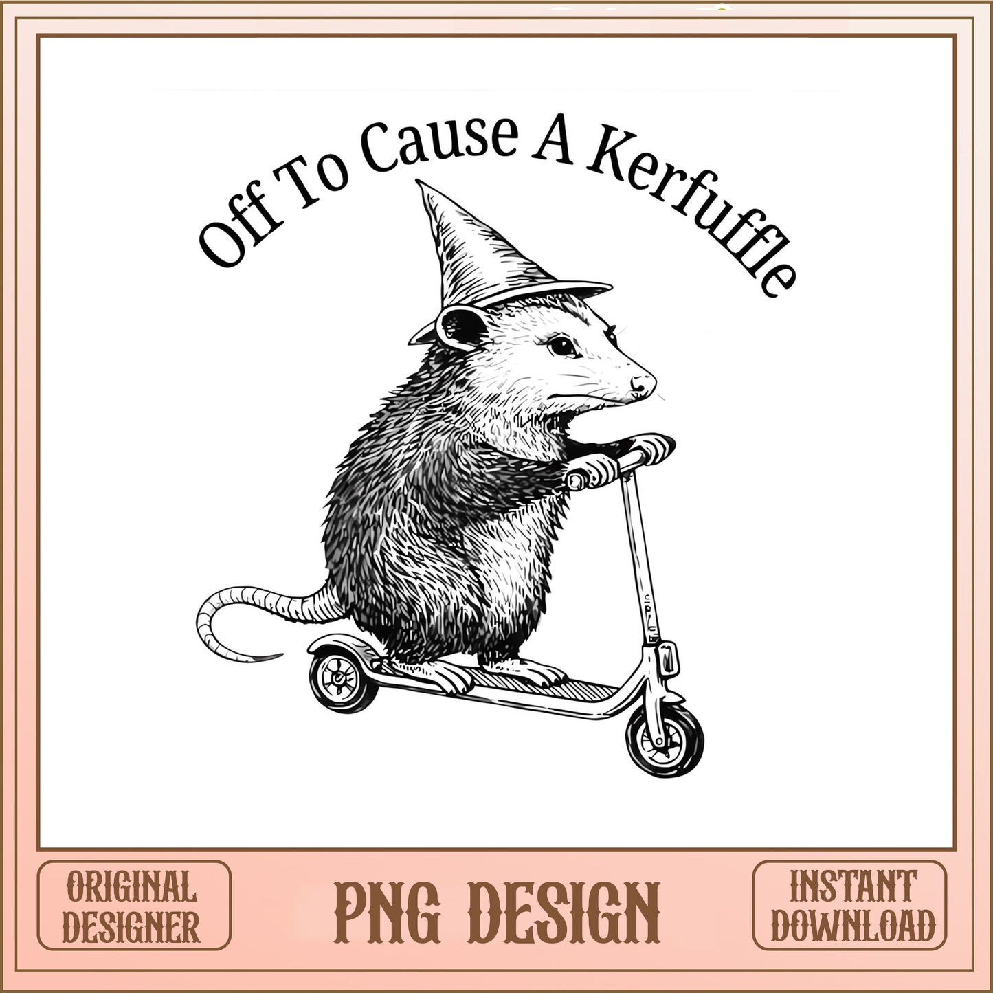 Off To Cause A Kerfuffle Opossum PNG, Funny Opossum PNG, Witch Hat Scooter PNG