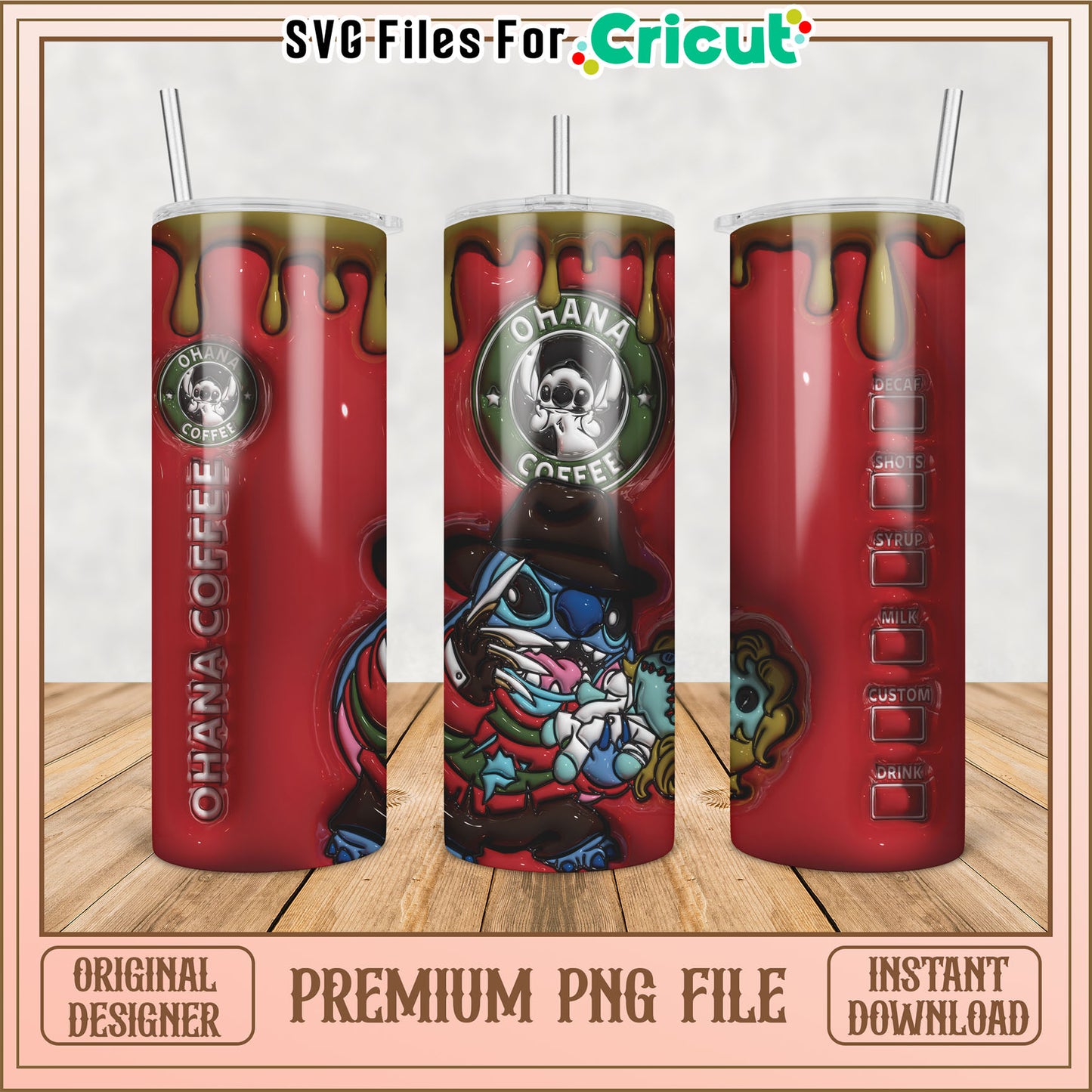 Ohana Coffee Tumbler Design Premium PNG File for Cricut Use