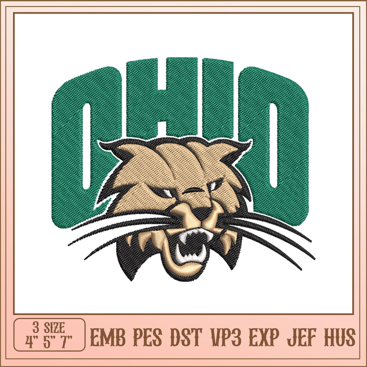 Ohio Embroidery Design Featuring Panther Head 3 Sizes Available