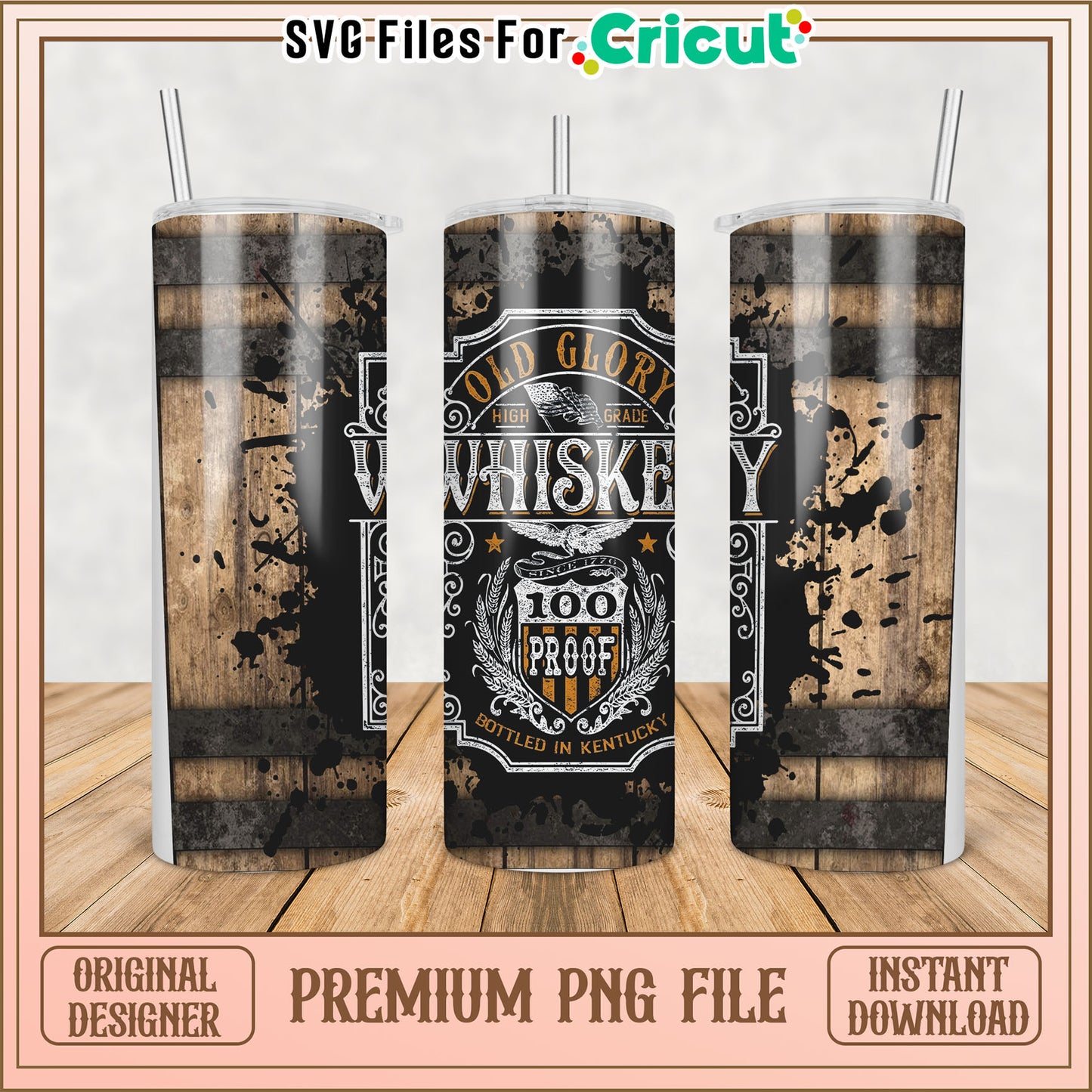 Old Glory Whiskey Tumbler PNG Design