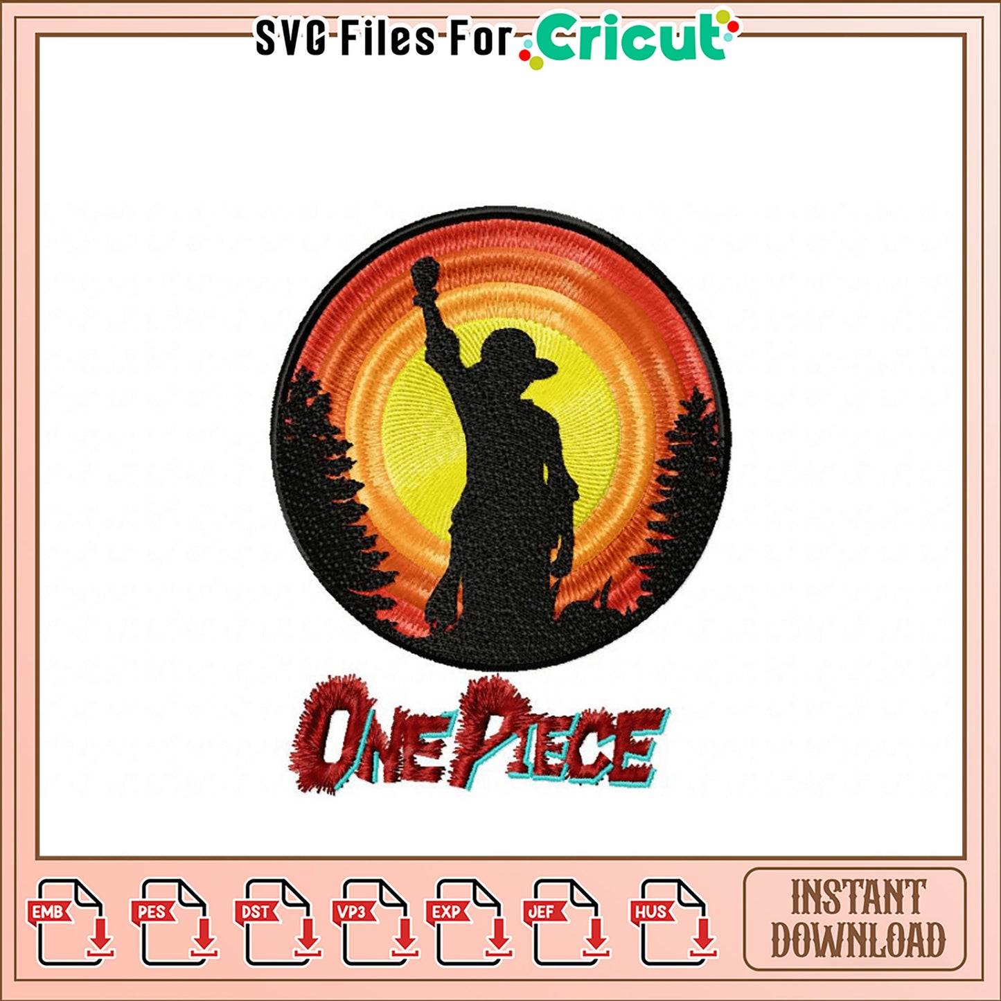 One Piece Embroidery Design Instant Download