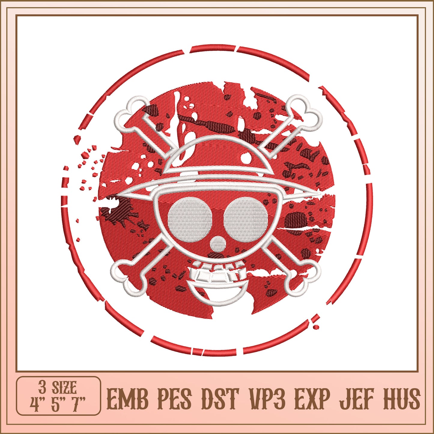 One Piece Skull Embroidery Design