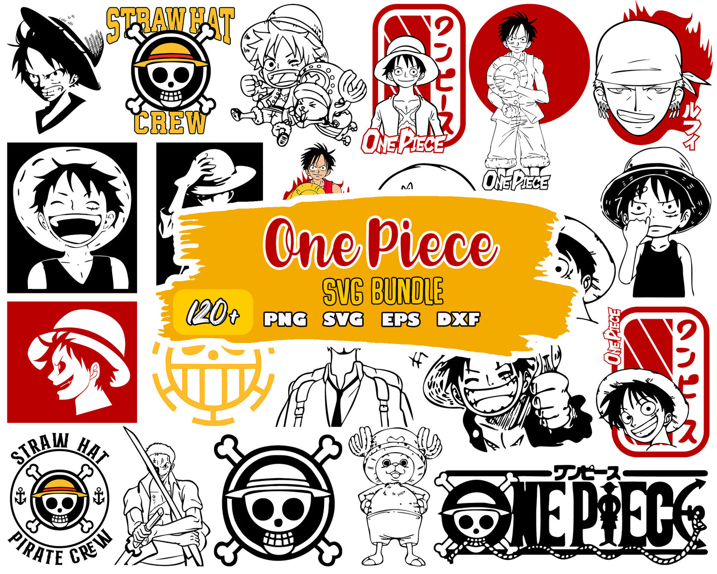 Monkey d. luffy black white bundle svg, one piece svg, monkey d. luffy svg