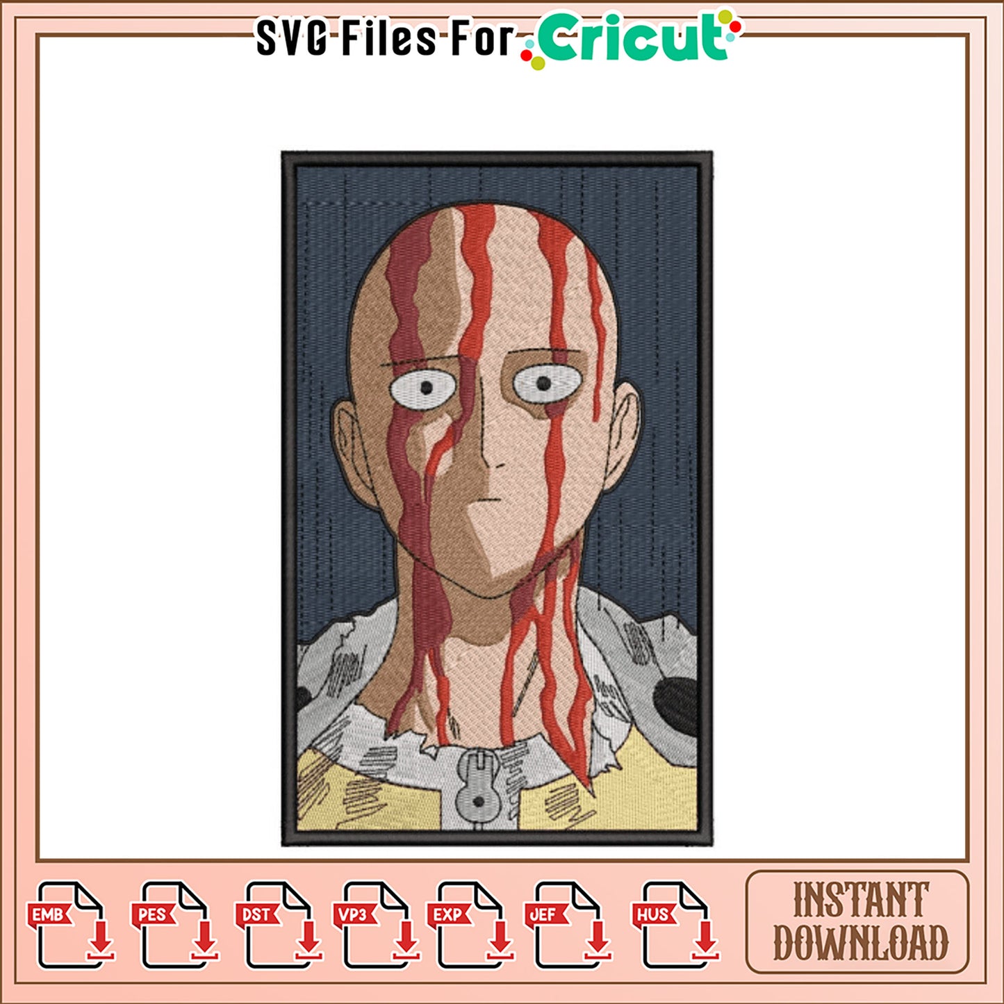One Punch Man Embroidery Design Instant Download